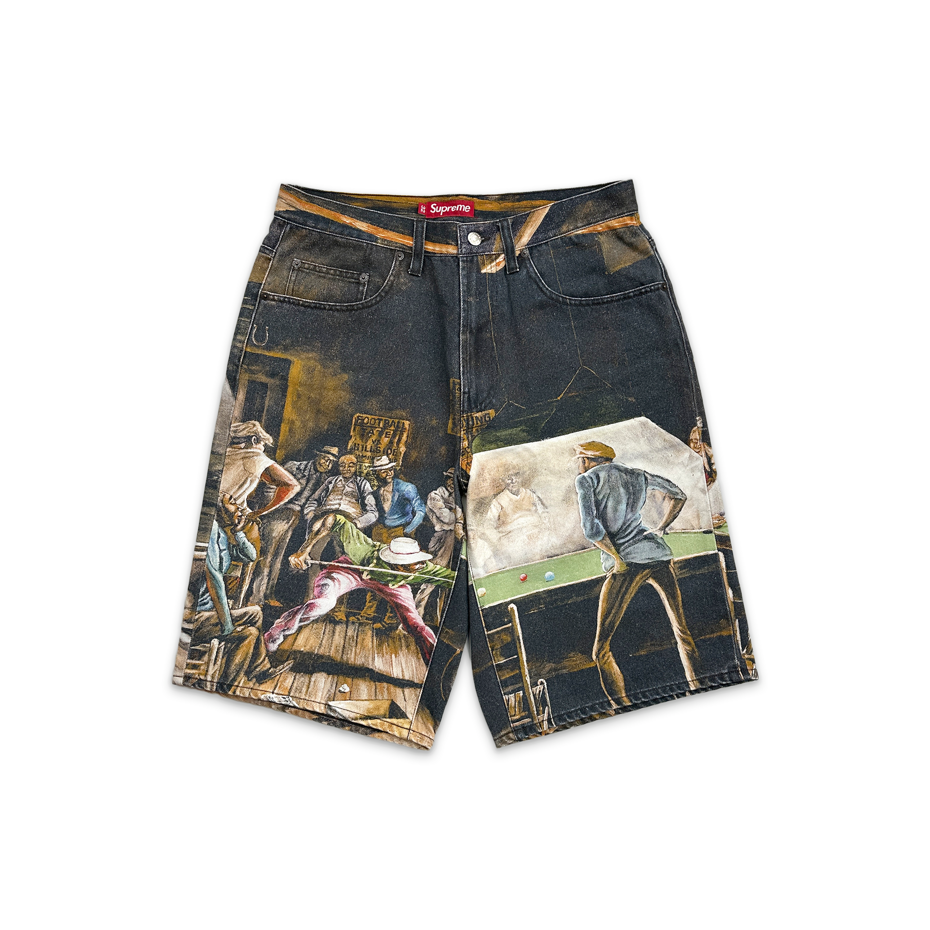 Supreme, Ernie Barnes Pool Hall Denim Shorts "Dark Brown"