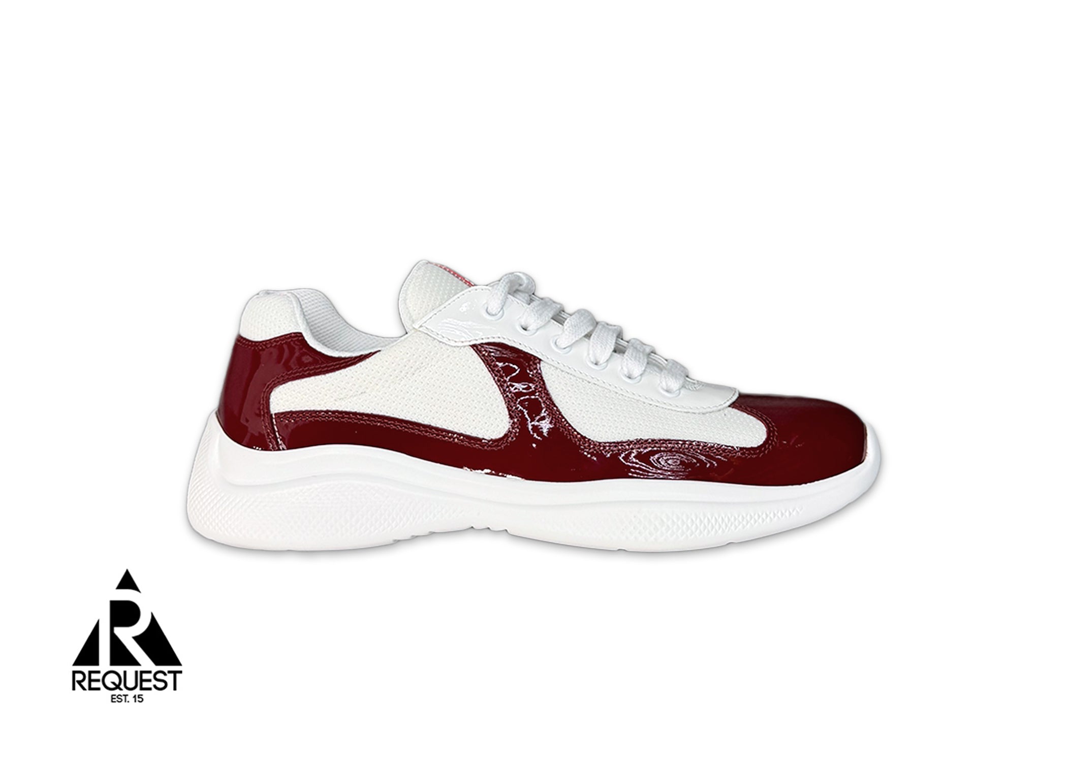 Prada, Patent Leather America's Cup Sneakers "Ruby Red White"