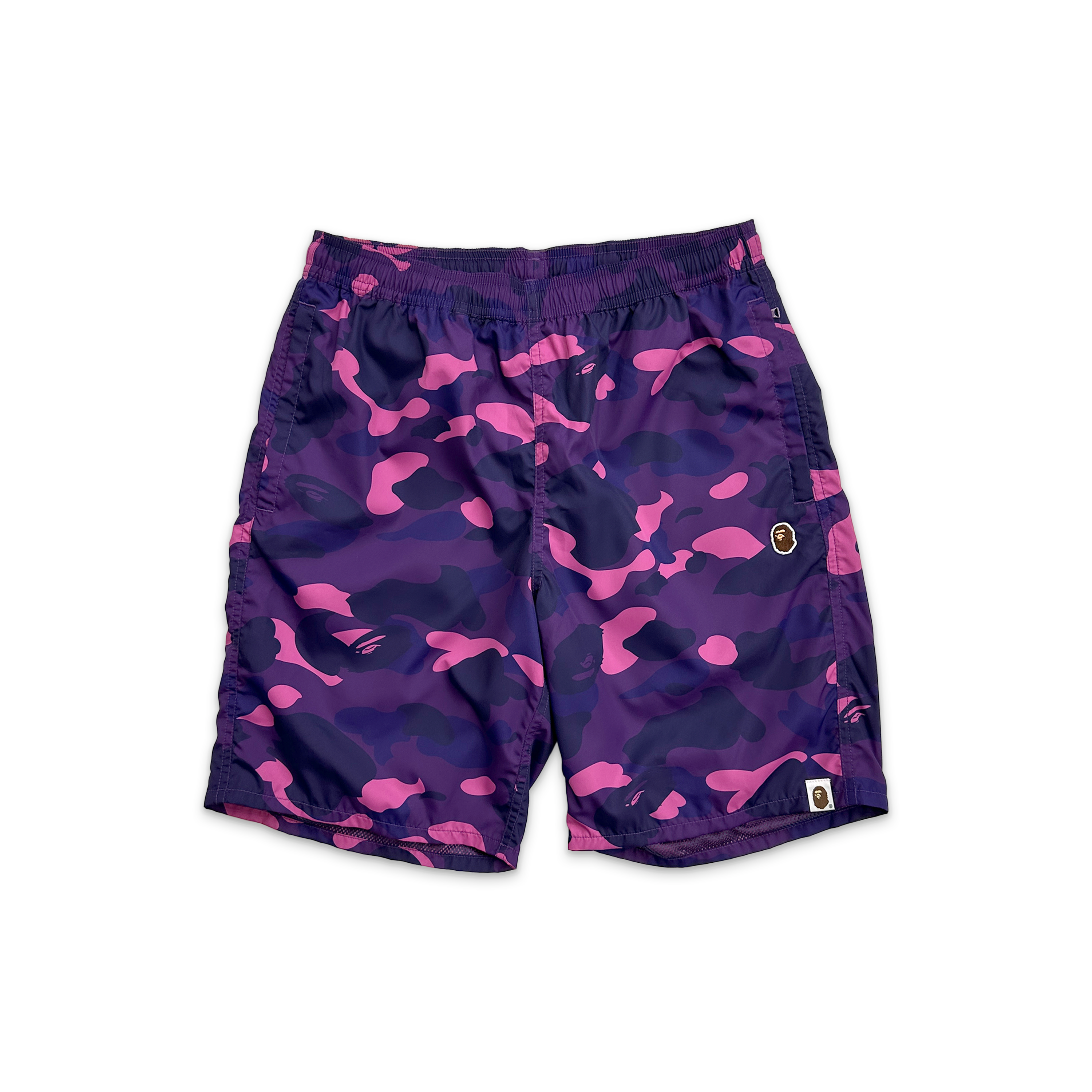 A Bathing Ape (BAPE), One Point Ape Head Color Camo Beach Shorts “Purple”