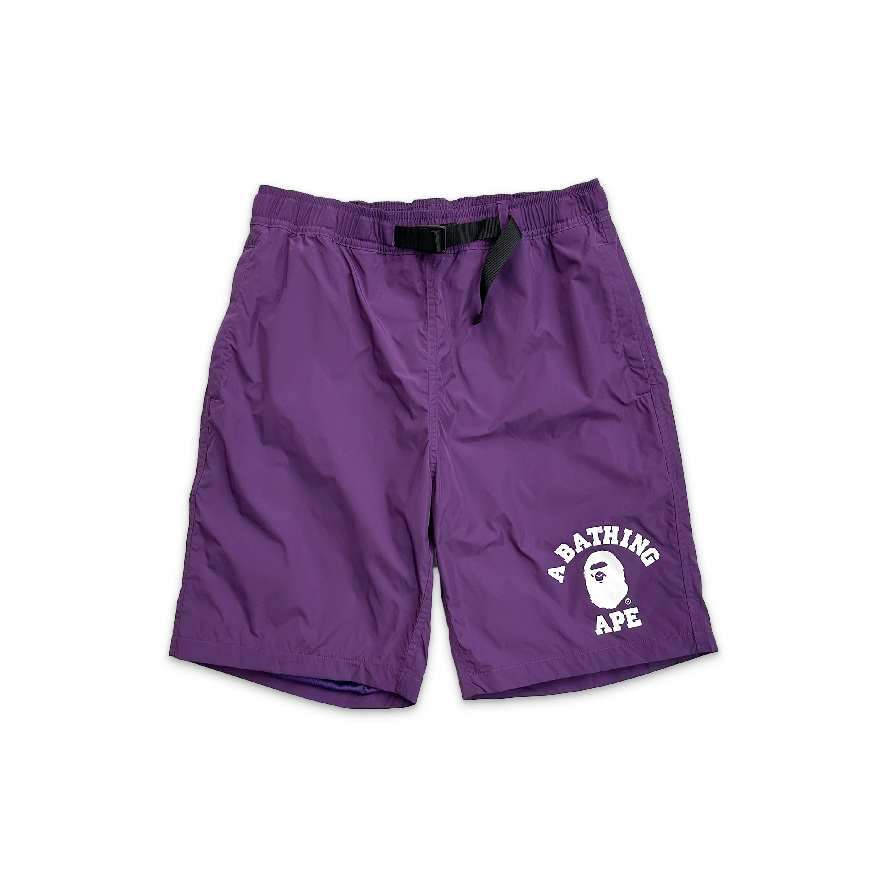 A Bathing Ape (BAPE), Nylon College Logo Beach Shorts “Purple"
