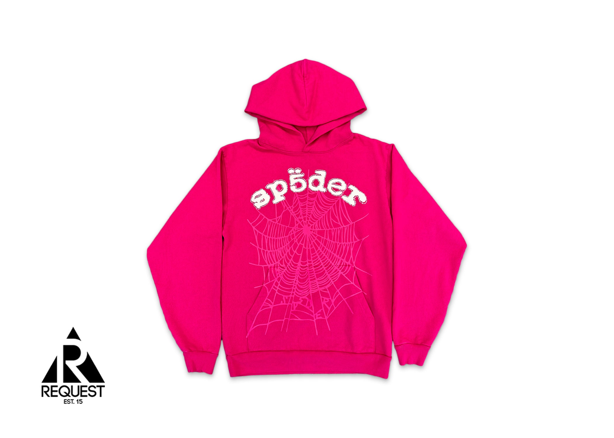 Sp5der, OG Web V2 Hoodie “Pink & White Text"