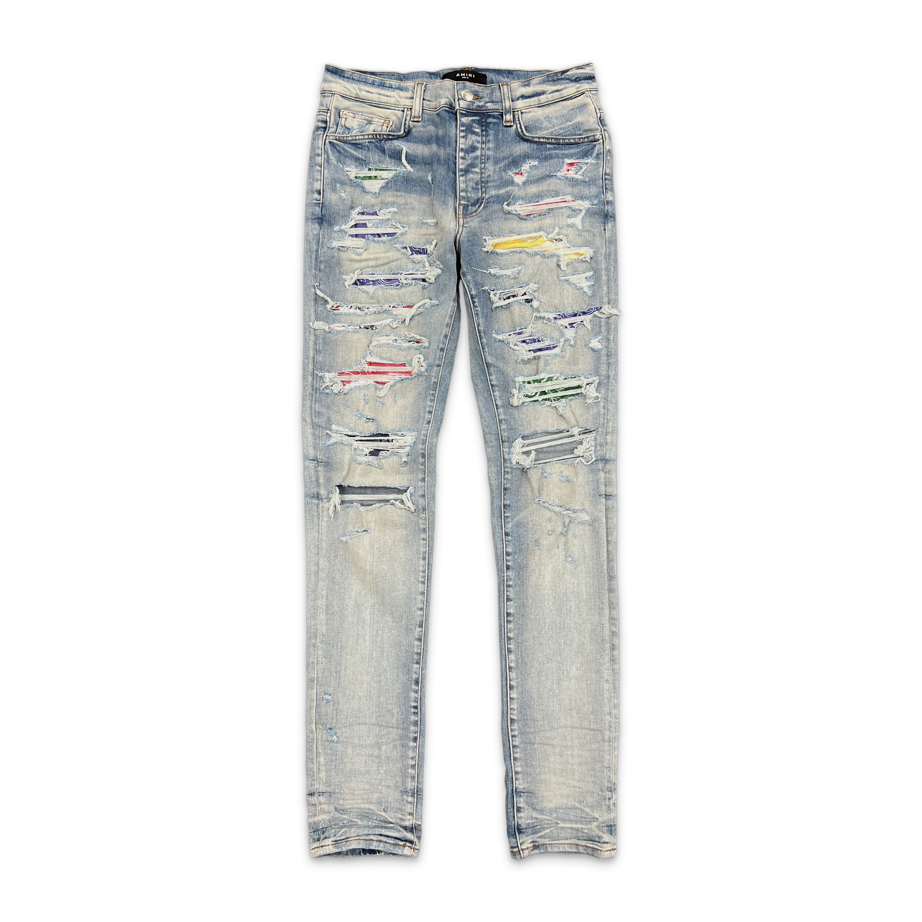 Amiri, Rainbow Patch Thrasher Jeans "Clay Indigo"