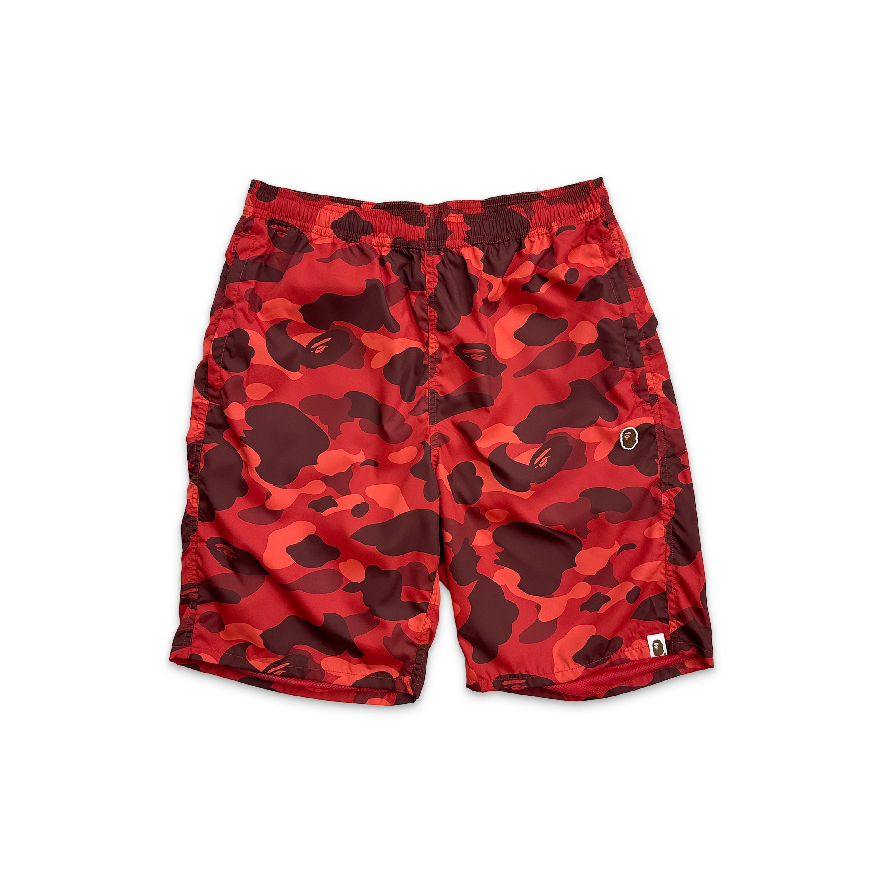 A Bathing Ape (BAPE), One Point Ape Head Color Camo Beach Shorts “Red”