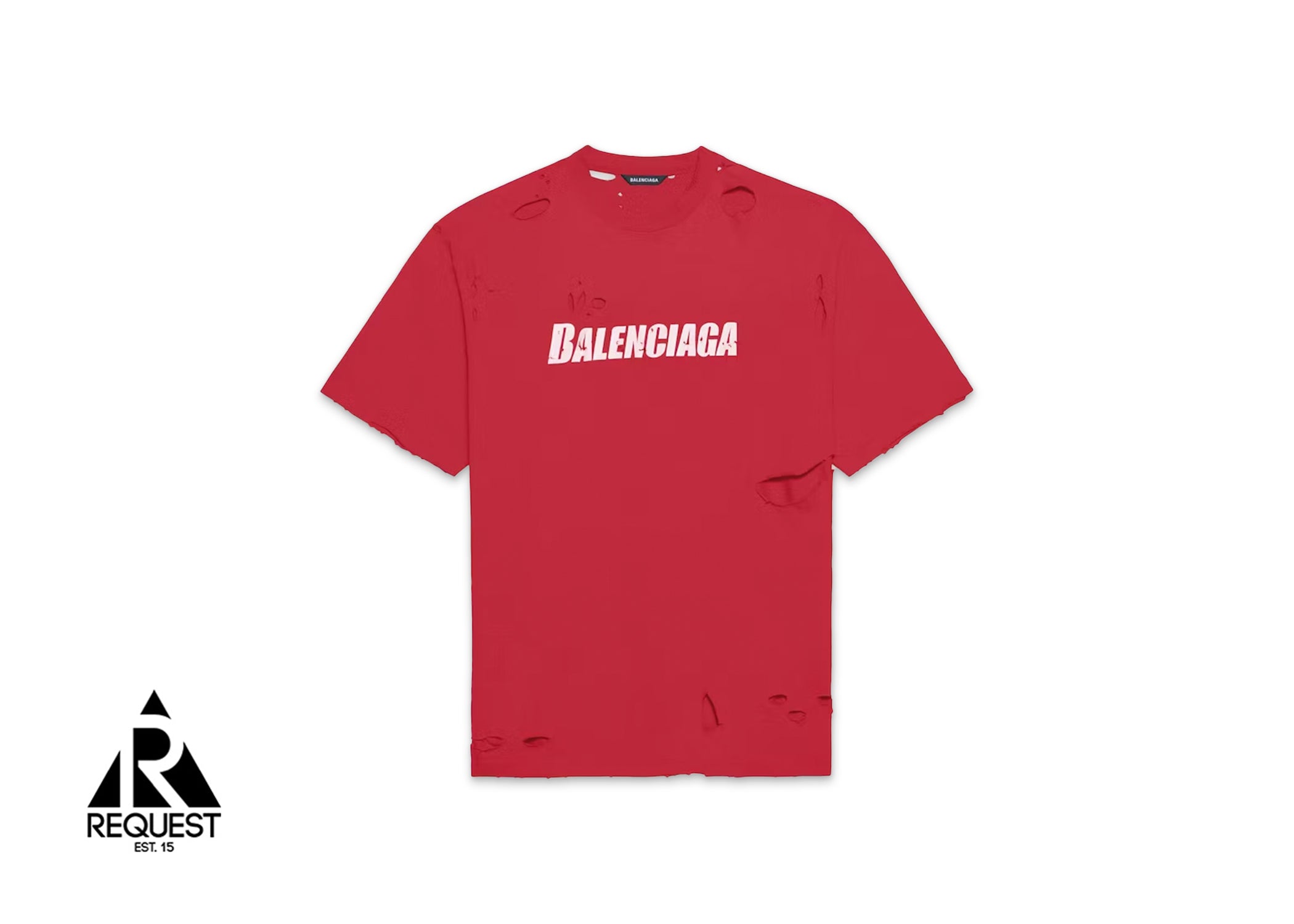 Balenciaga Caps Destroyed Flatground Tee "Raspberry/White"