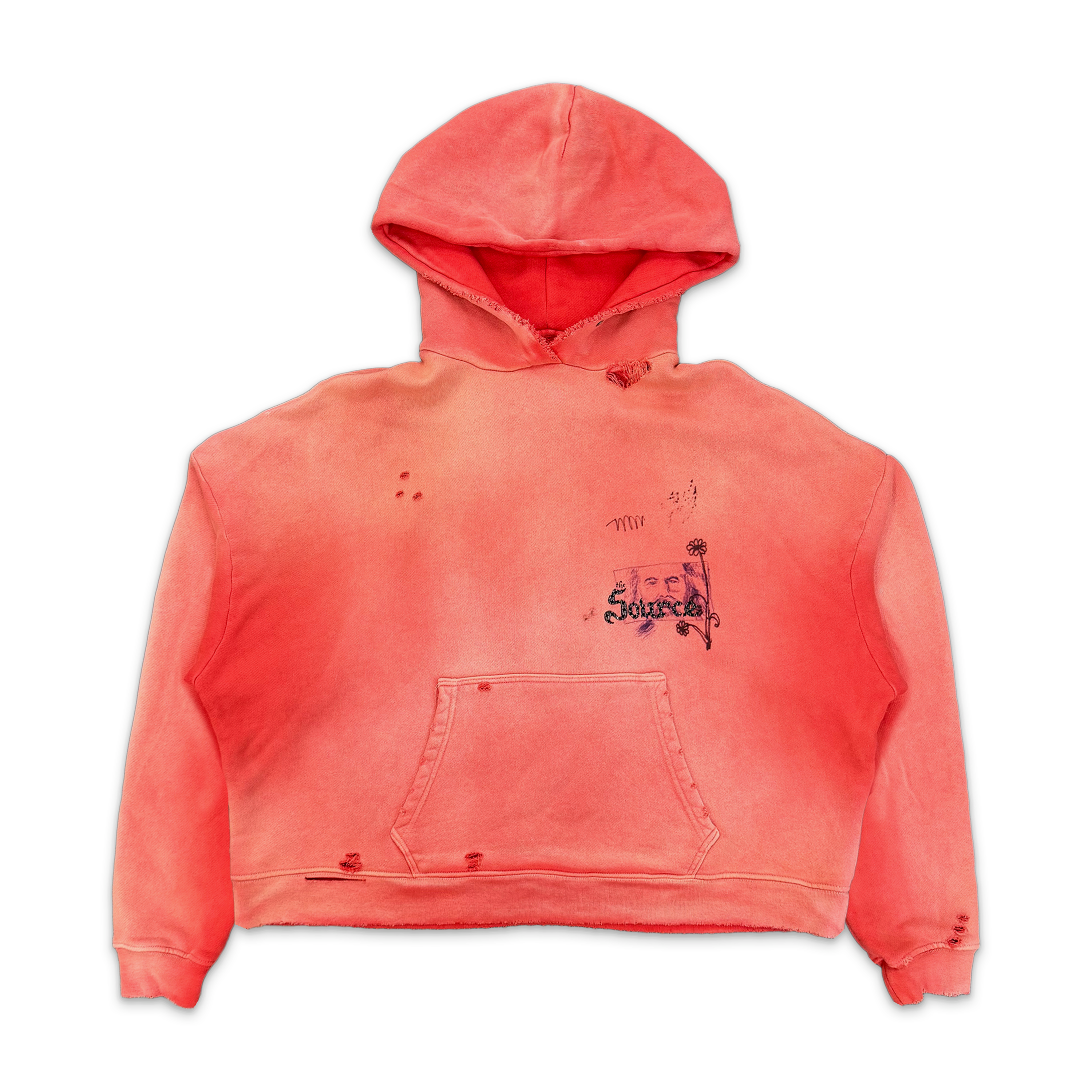 Source Family Distressed Hoodie "Red"