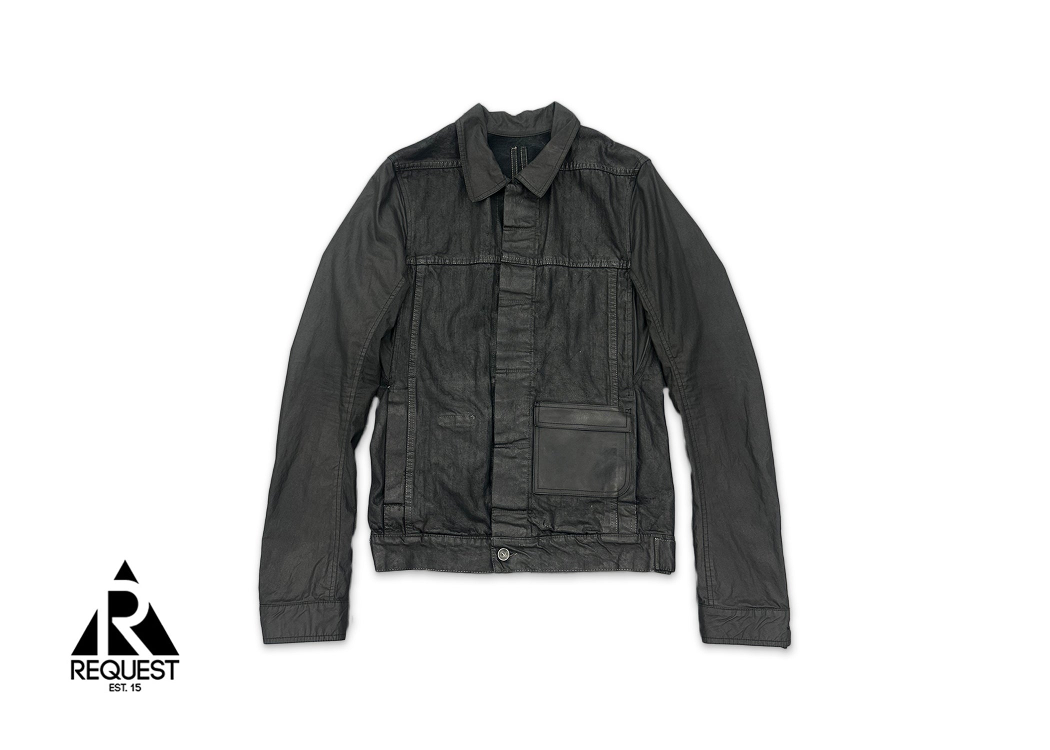 Rick Owens Heavy Waxed Denim Jacket "Black Scrub"