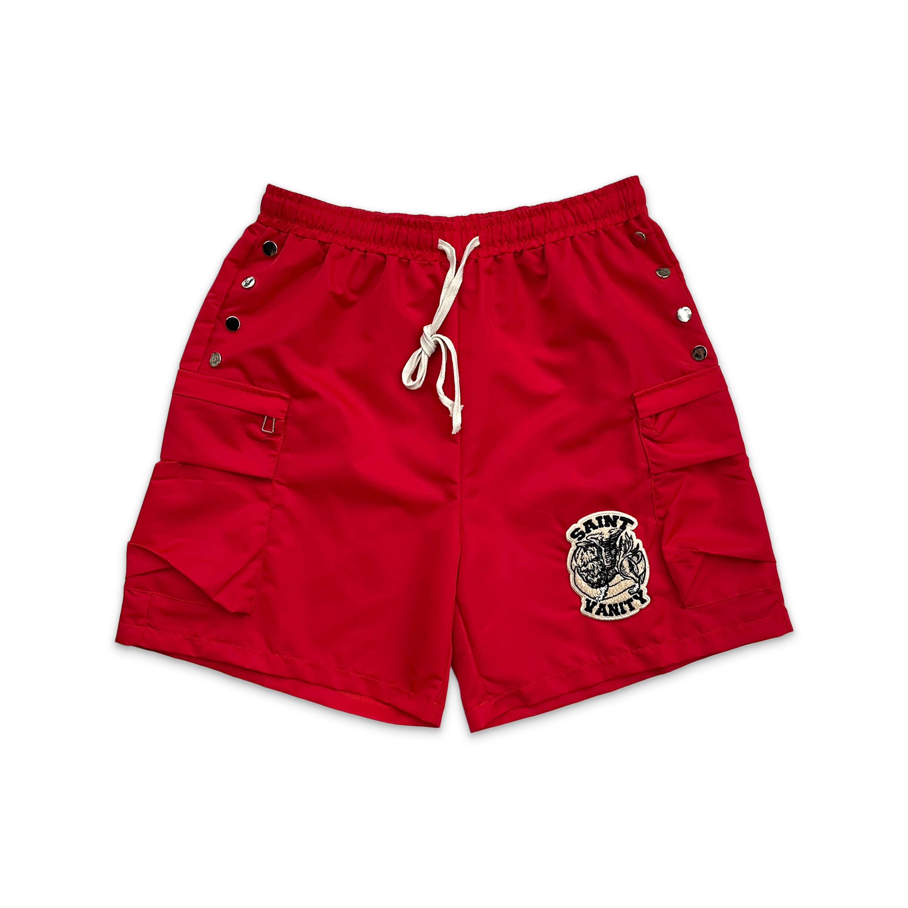 Saint Vanity, Logo Cargo Nylon Shorts "Red"