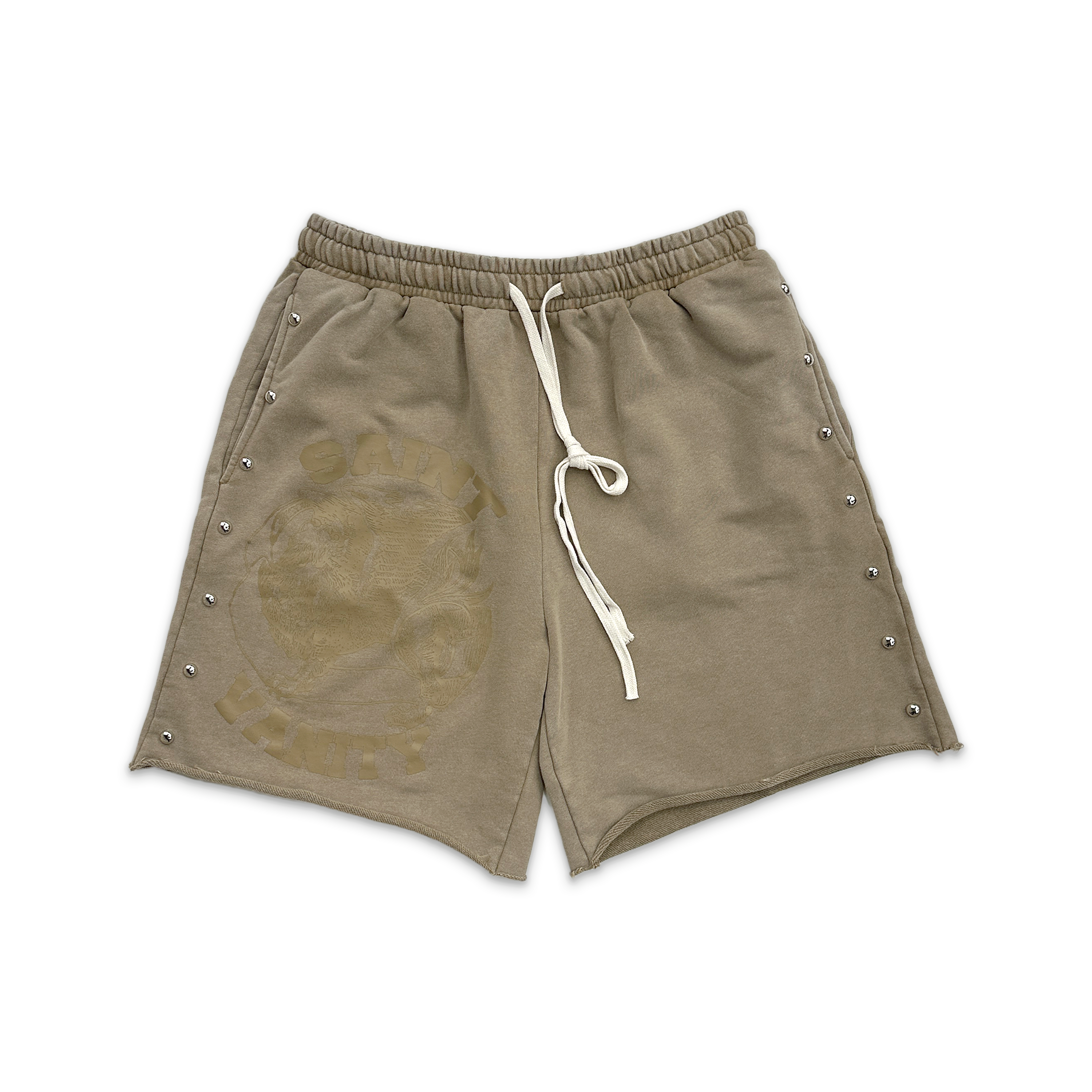 Saint Vanity, Terry Studded Logo Shorts "Sand"