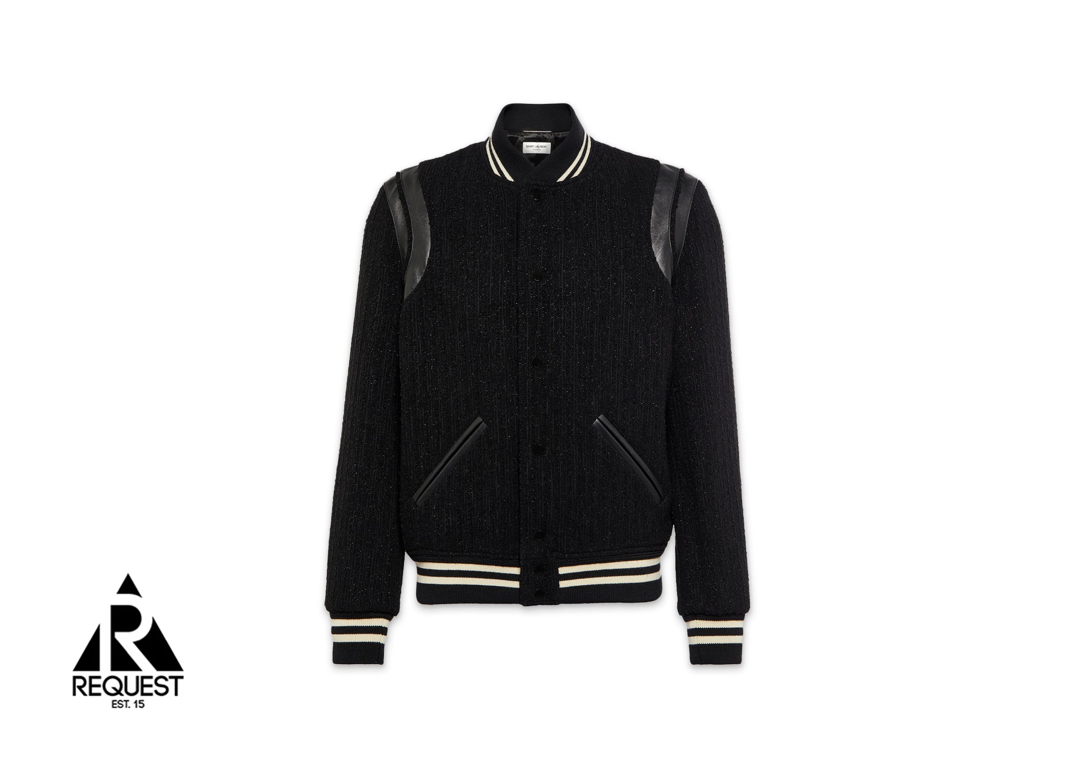 Saint Laurent Lurex Leather Trim Teddy Jacket "Black"
