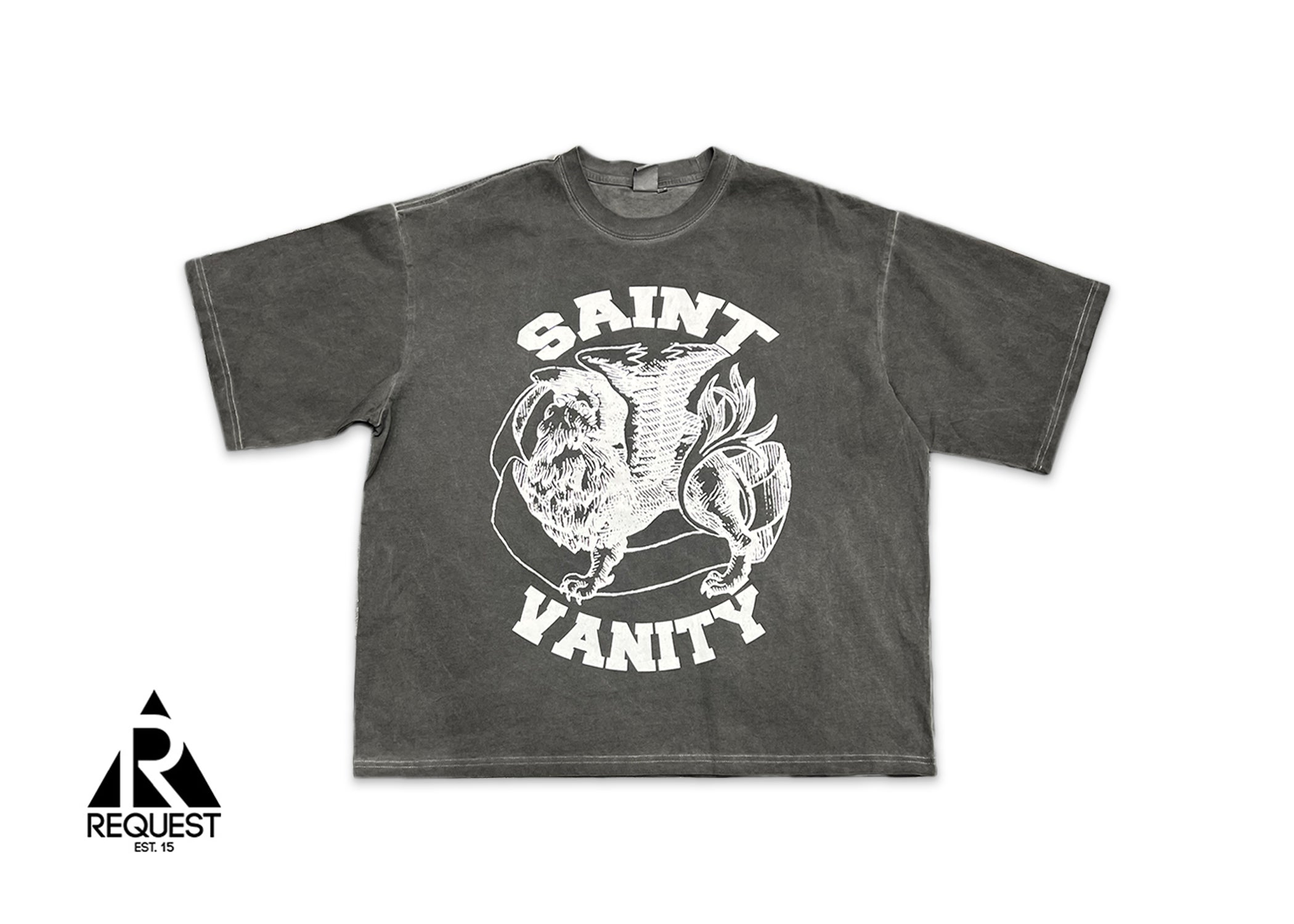 Saint Vanity, White Logo Tee "Washed Grey"