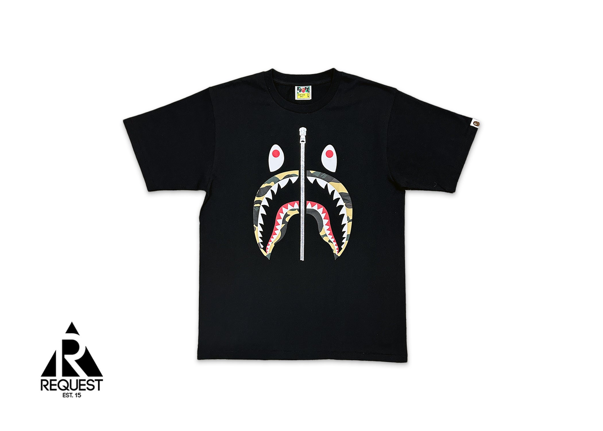 A Bathing Ape (BAPE), Yellow 1st Camo Zip Shark Tee "Black”
