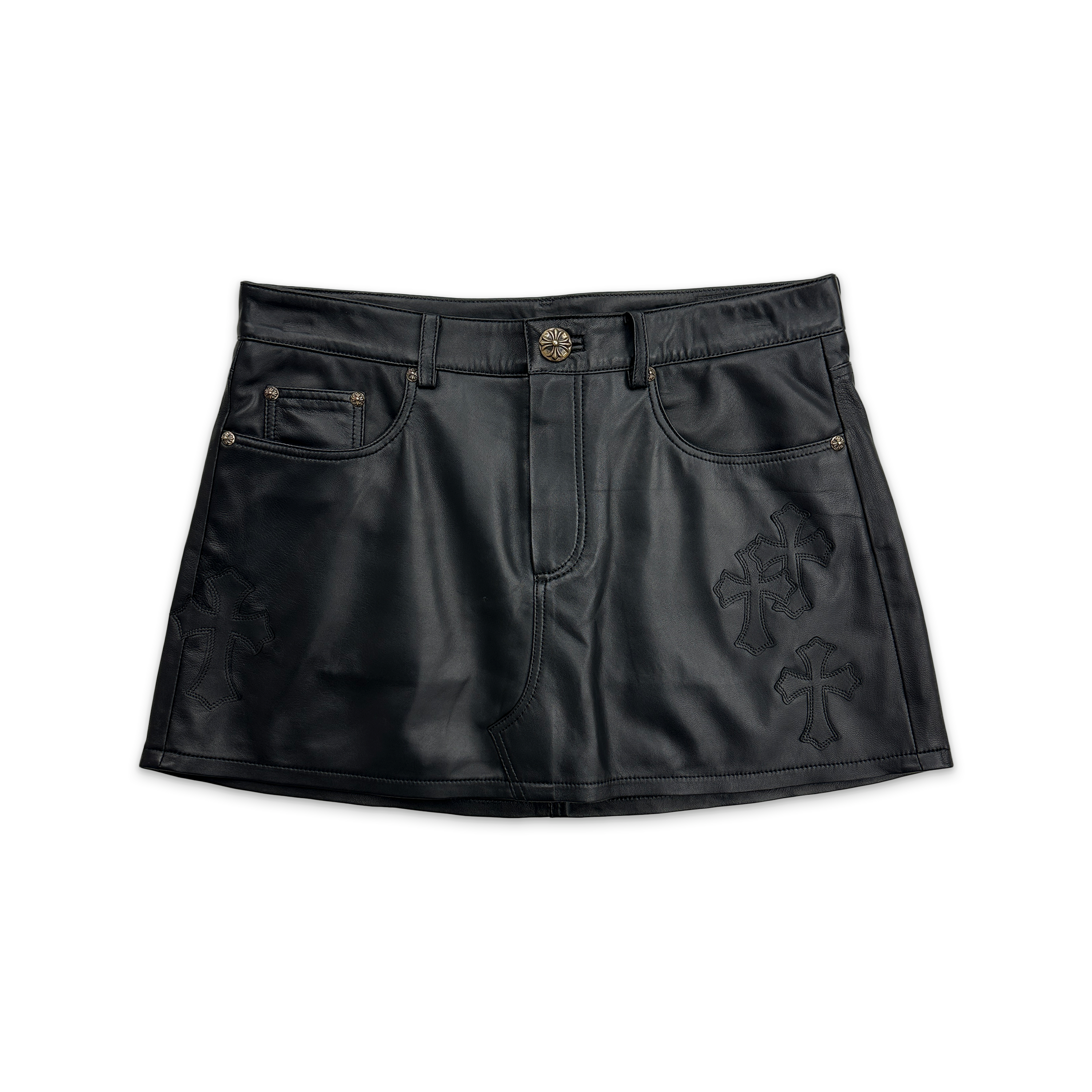 Chrome Hearts, Leather Skirt w/ Crosses "Black" (W)