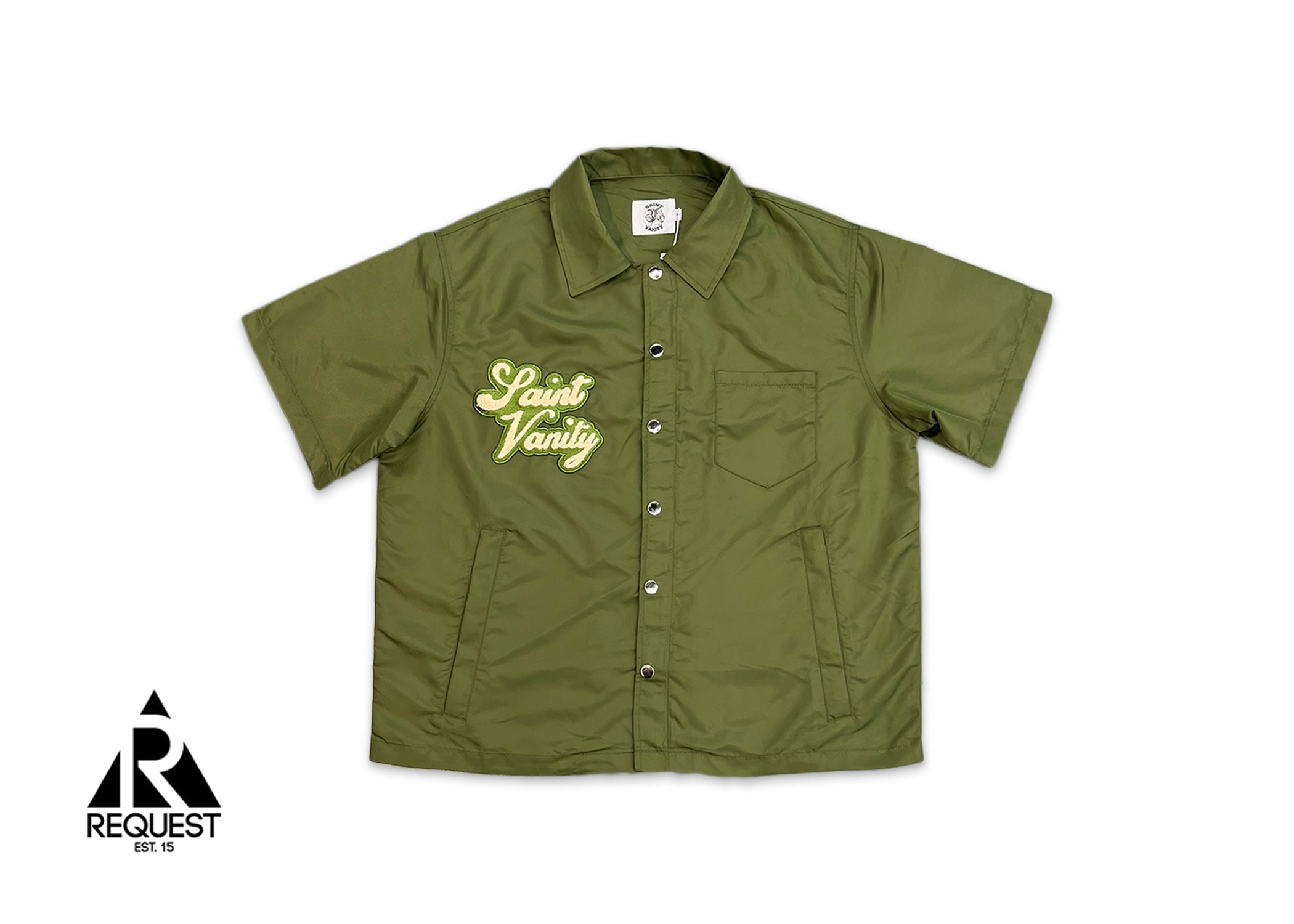 Saint Vanity, Nylon Button Zip Up Tee "Olive"