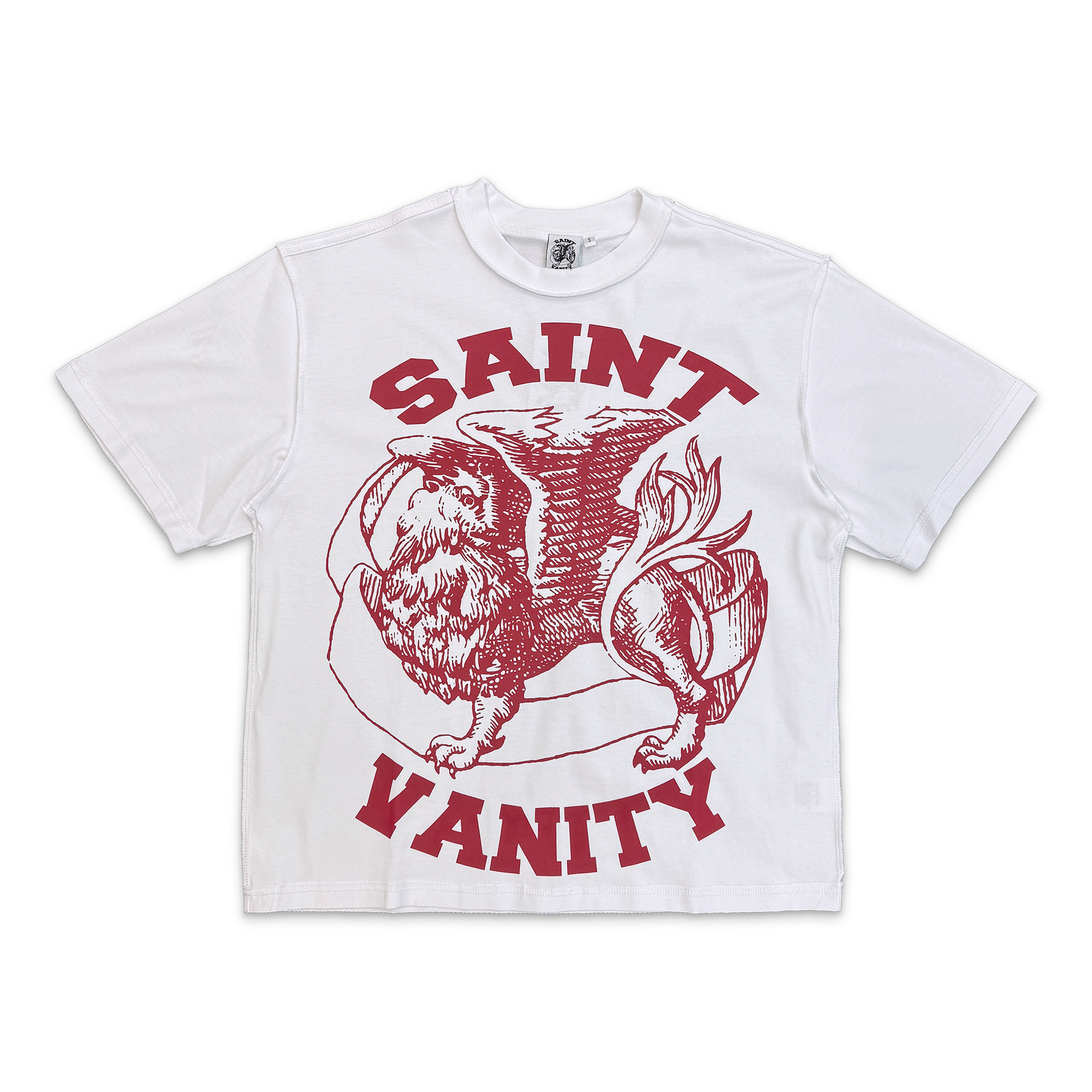 Saint Vanity, Griffin Logo Tee "White/Burgundy"