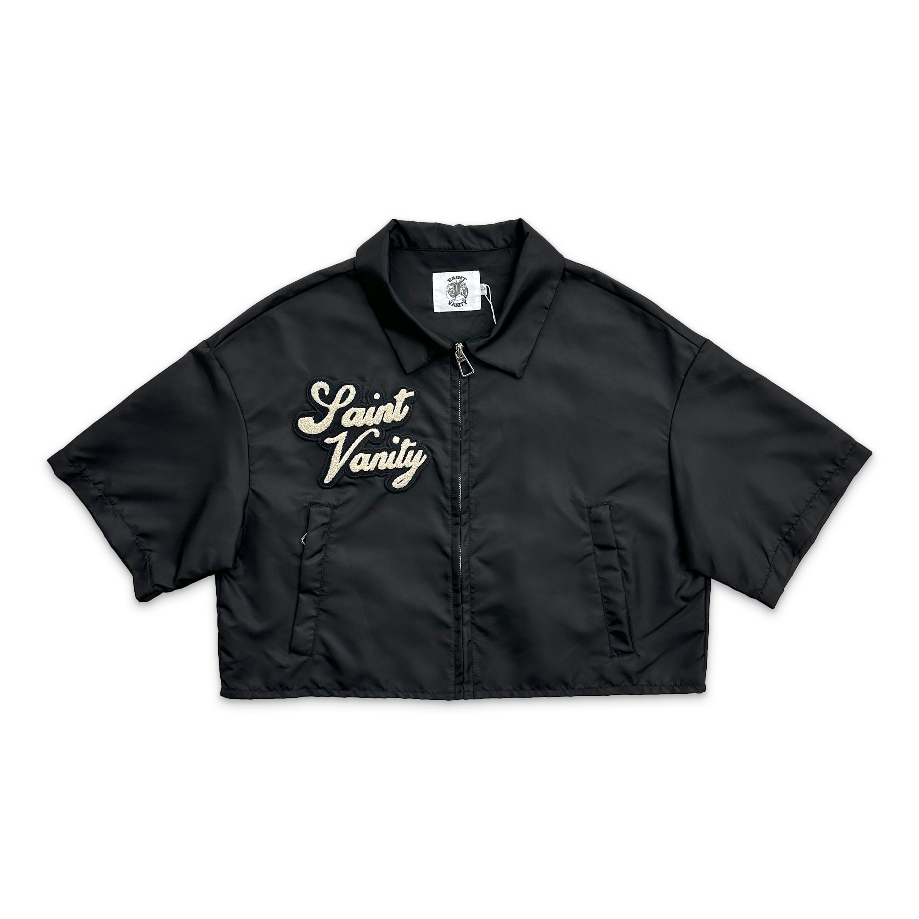 Saint Vanity, Nylon Zip Up Cropped Shirt "Black" (W)