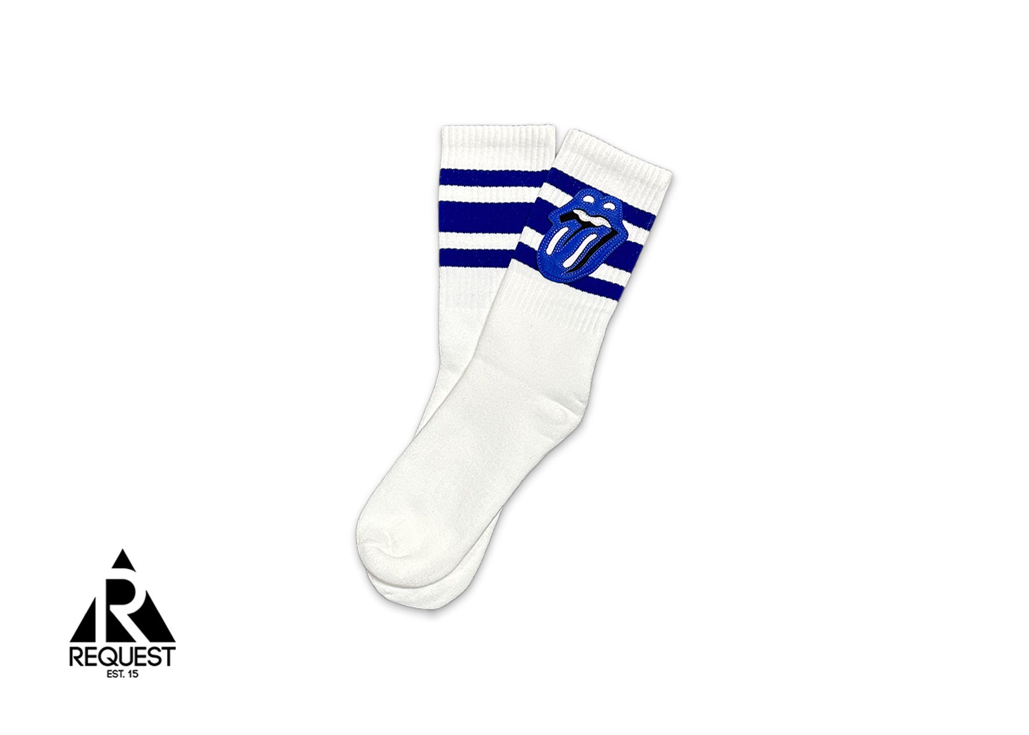 Chrome Hearts, Rolling Stones Leather Patch Socks "White Blue"