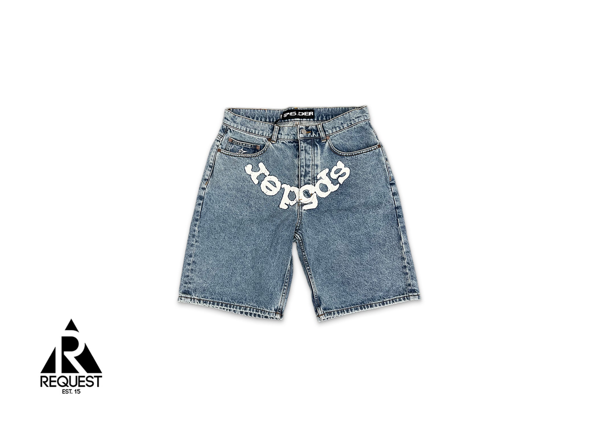 Sp5der, OG Logo Denim Patch Shorts "Light Wash"