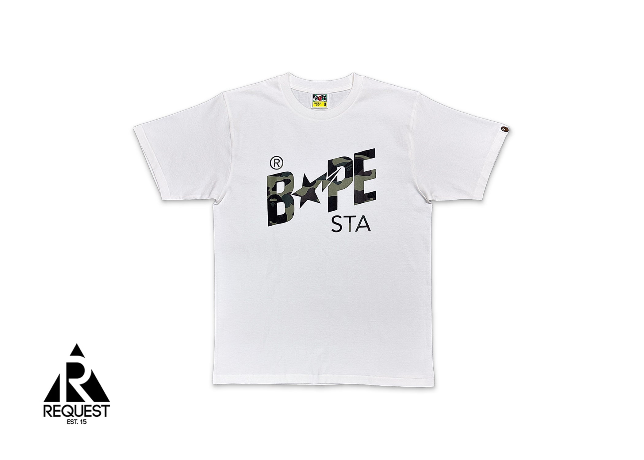 A Bathing Ape (BAPE), Green 1st Camo STA Logo Tee "White"