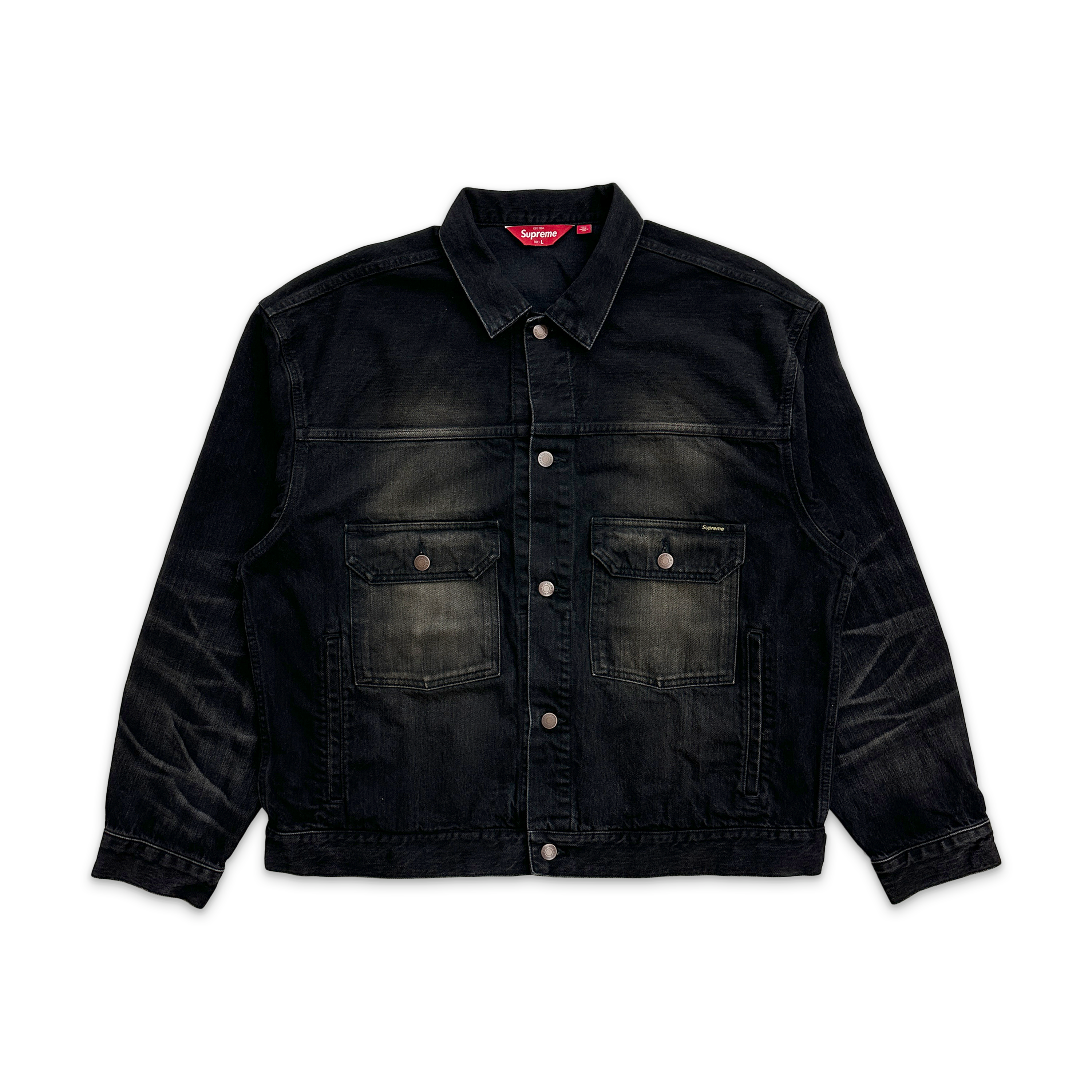 Supreme, Distressed Selvedge Trucker Jacket "Washed Black"