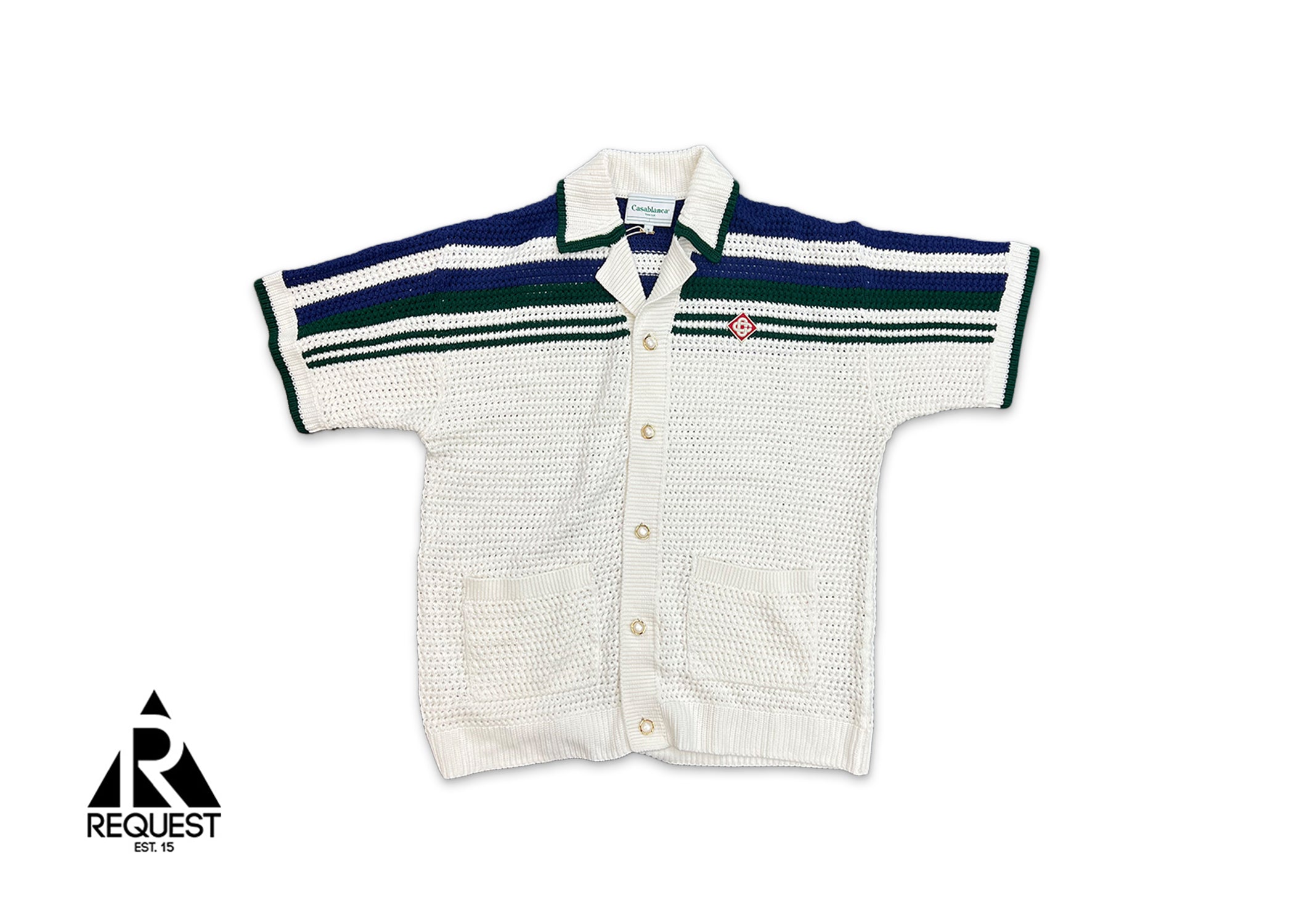 Crochet Effect Tennis Shirt "White/Green"