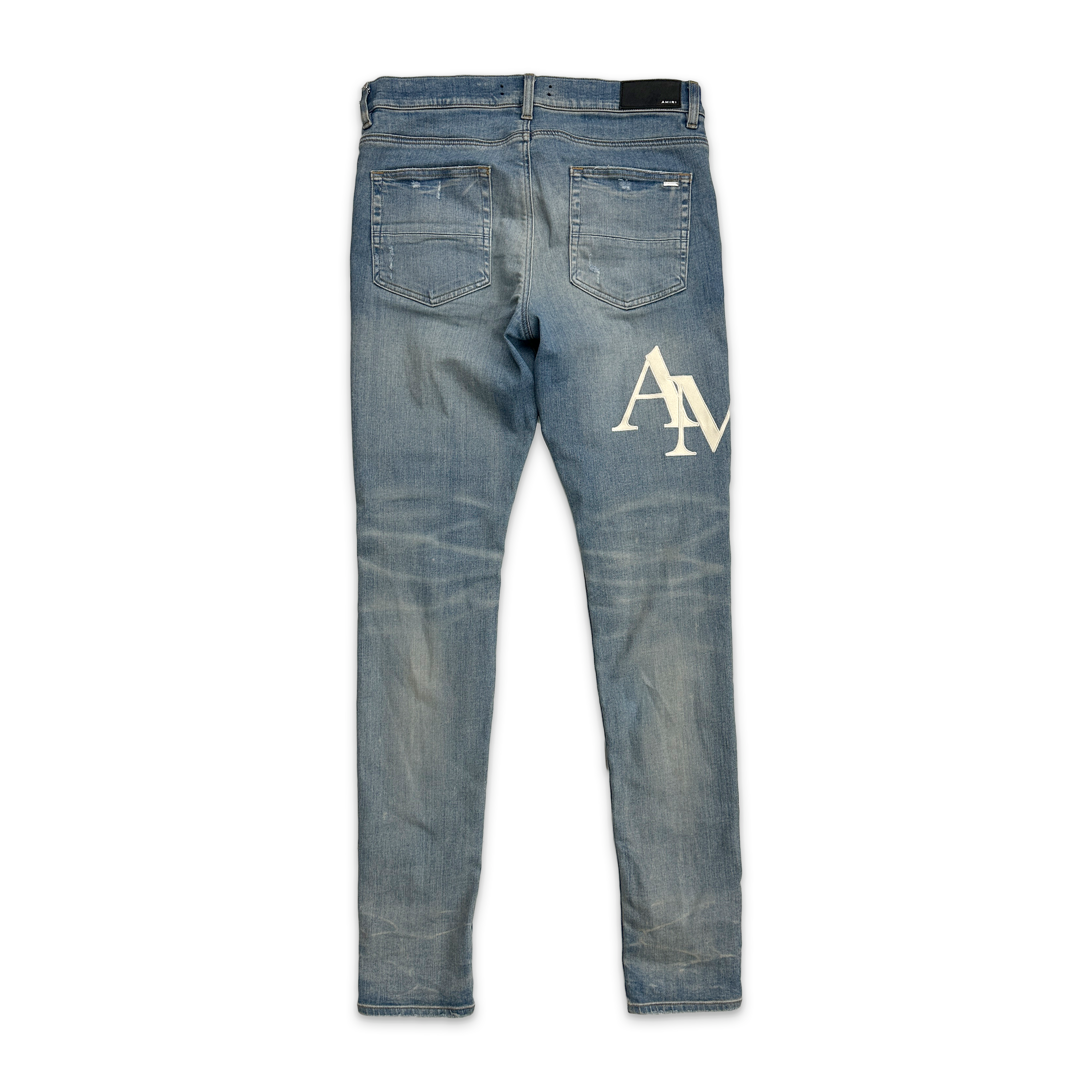 White Suede Staggered Logo Jeans "Clay Indigo"