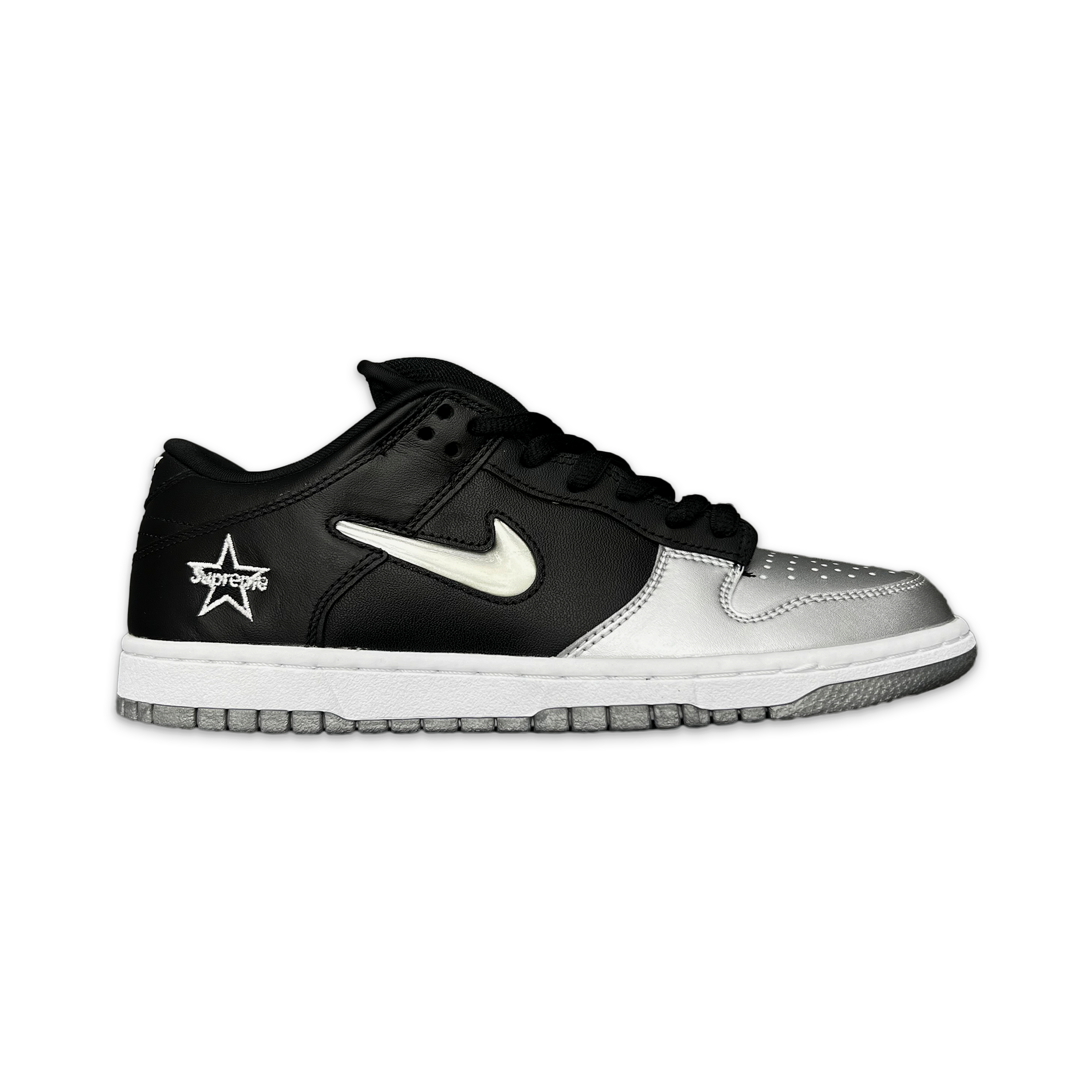 Supreme SB Dunk Low “Jewel Swoosh Silver”