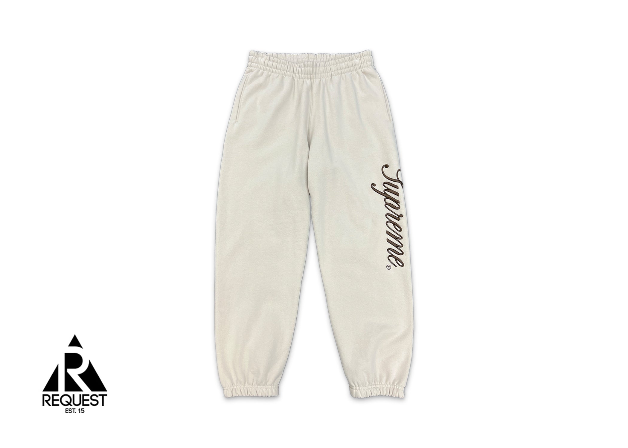 Supreme, Embroidered Script Sweatpants "Stone"