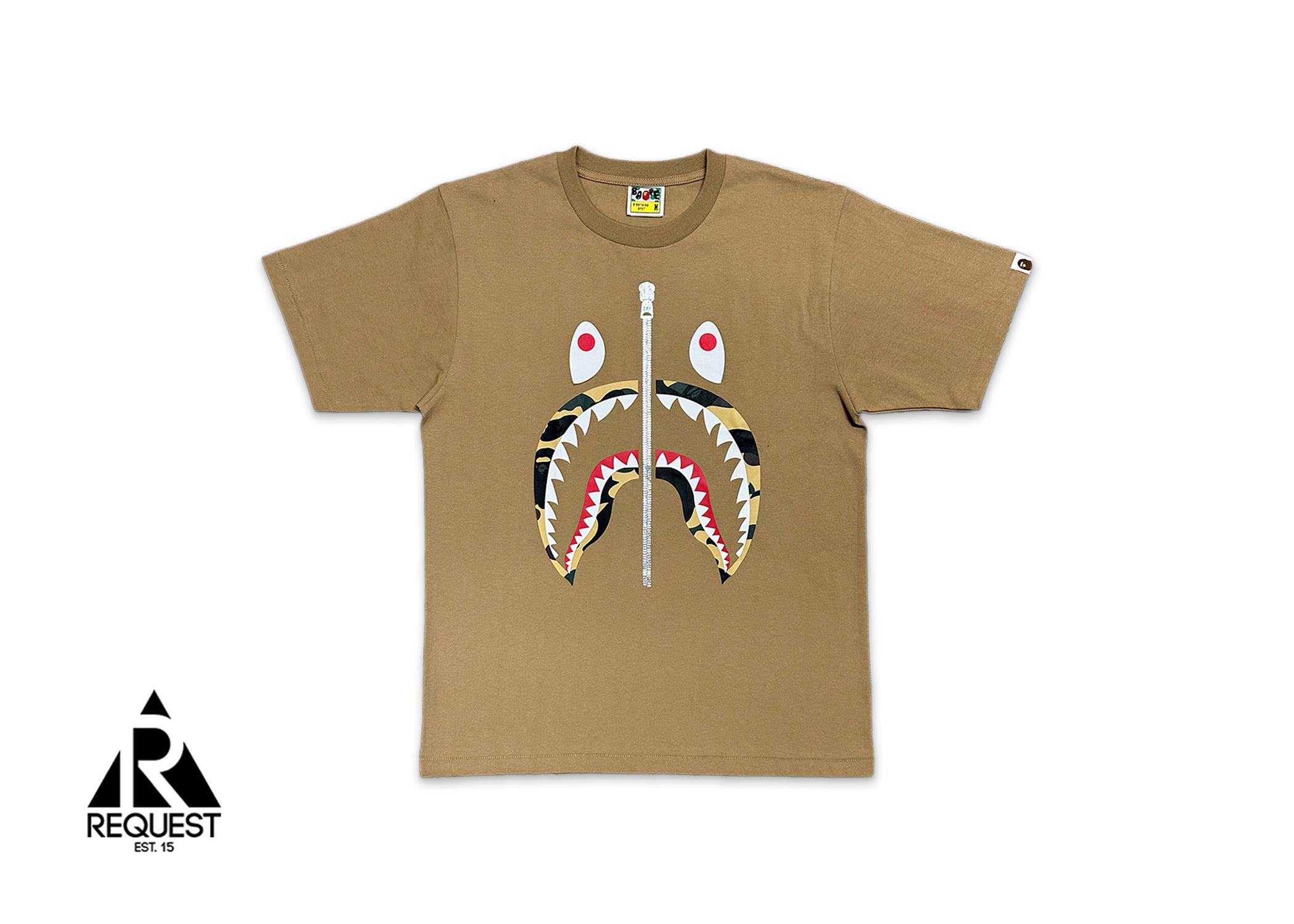 A Bathing Ape (BAPE), Yellow 1st Camo Zip Shark Tee "Tan"