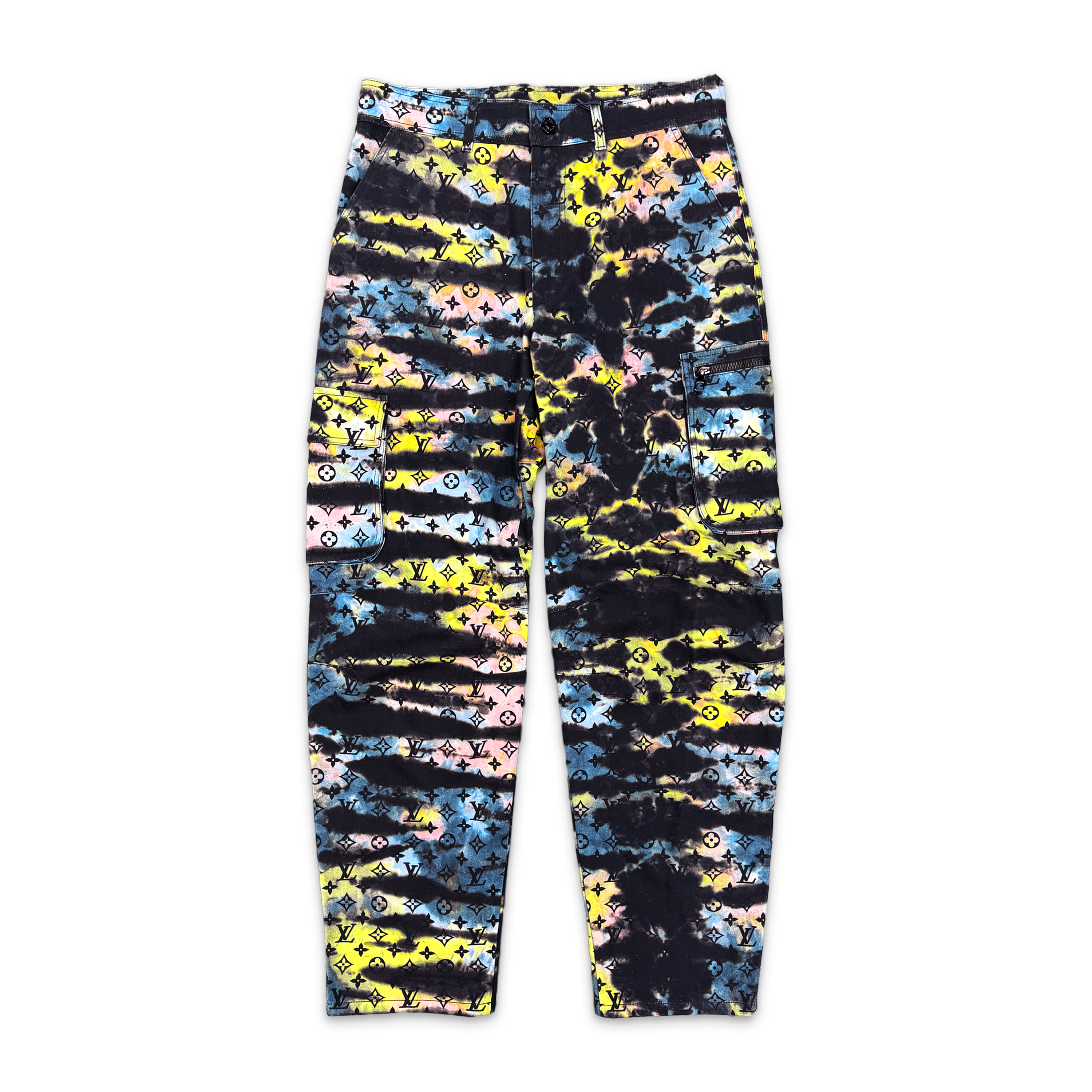 Printed Monogram Tie-Dye Cargo Denim Pants "Multicolor"