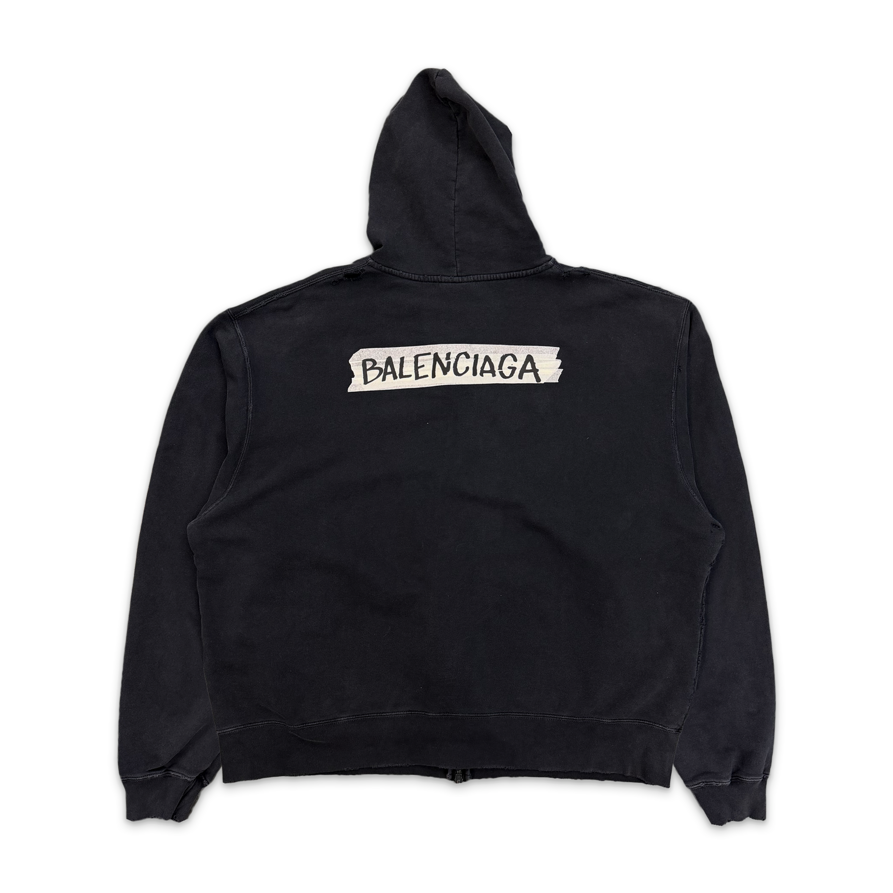 Masking Tape Logo Large Zip-Up Hoodie "Faded Black"