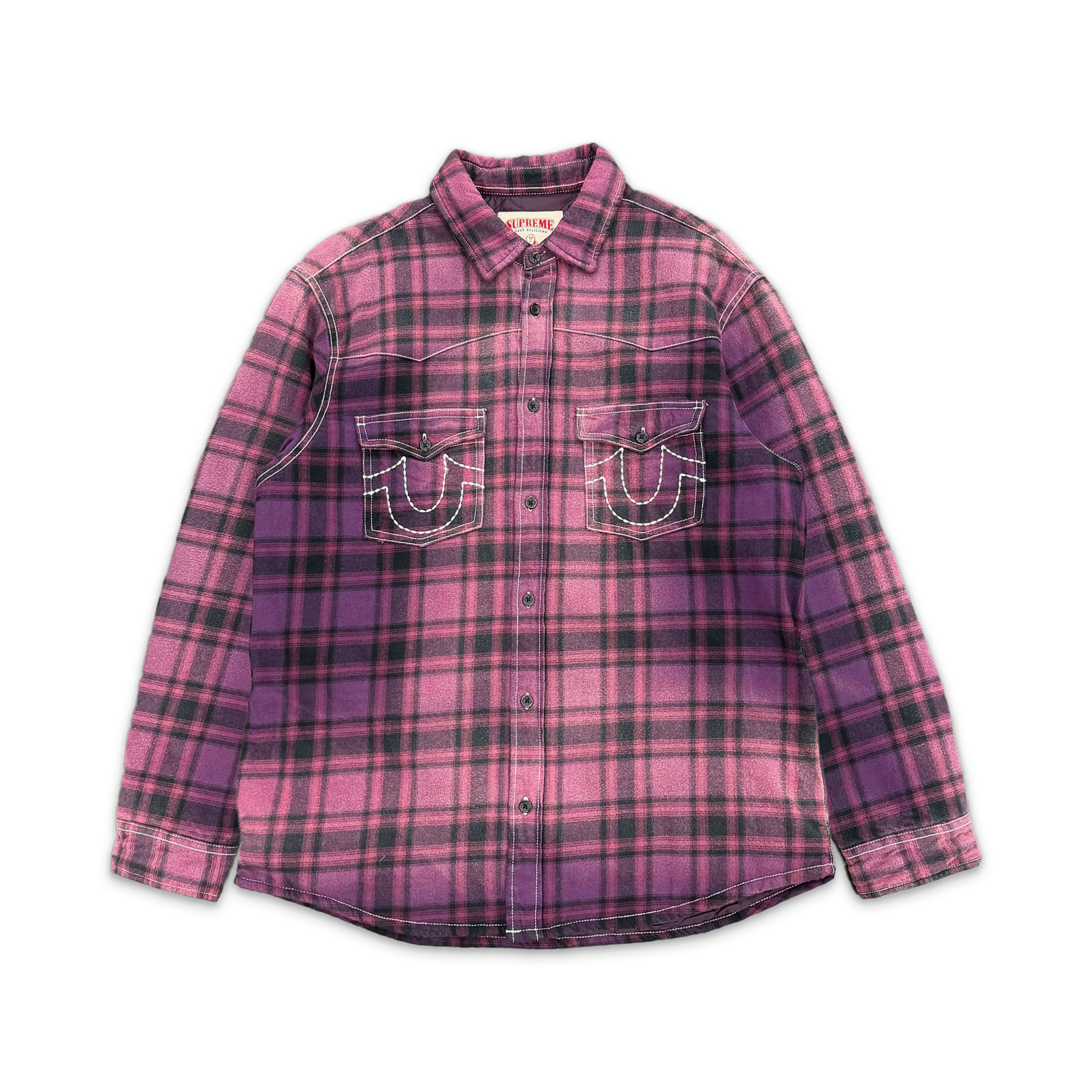 True Religion Quilted Lined Plaid Flannel Shirt "Purple"