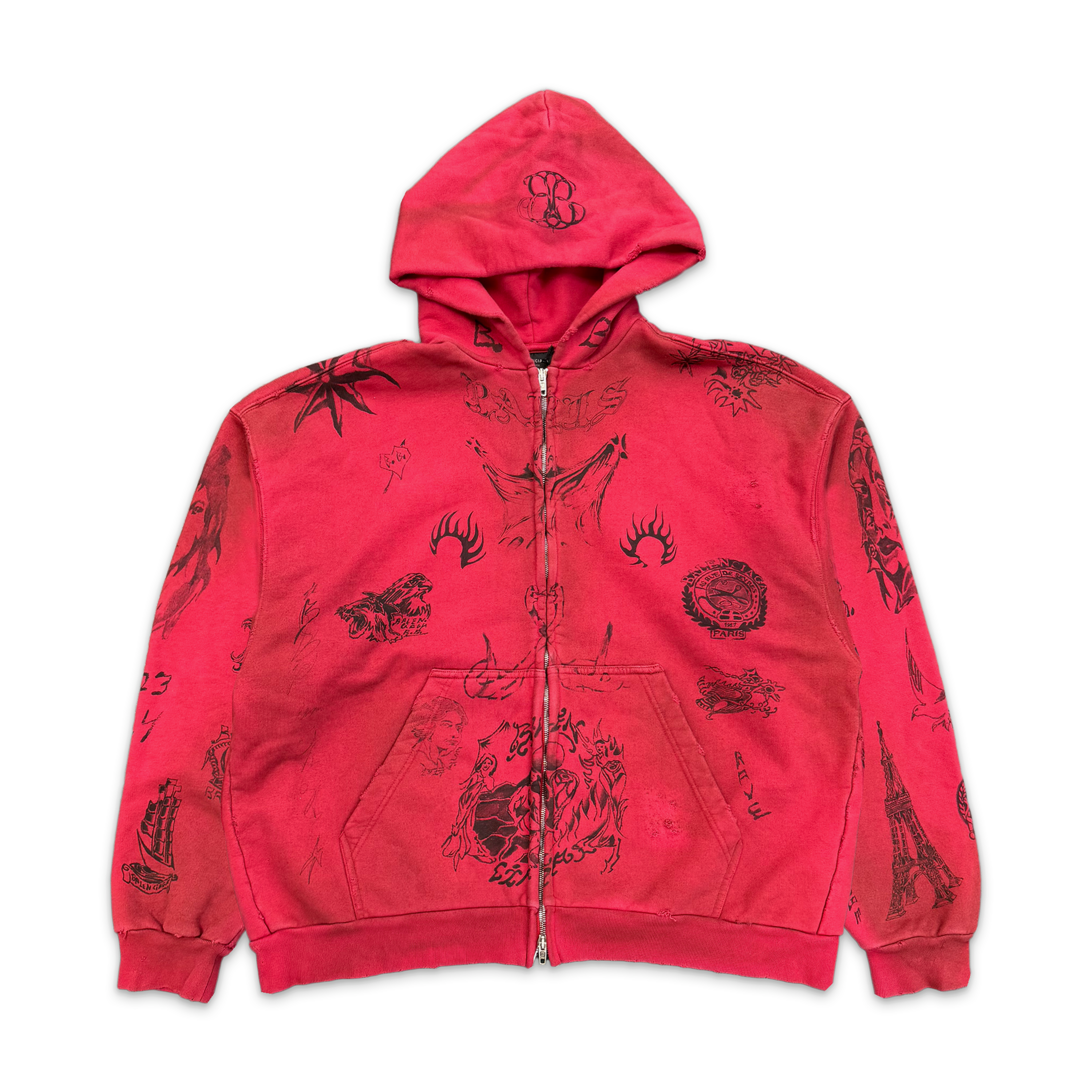 Tattoo Zip-Up Heavy Hoodie "Red"