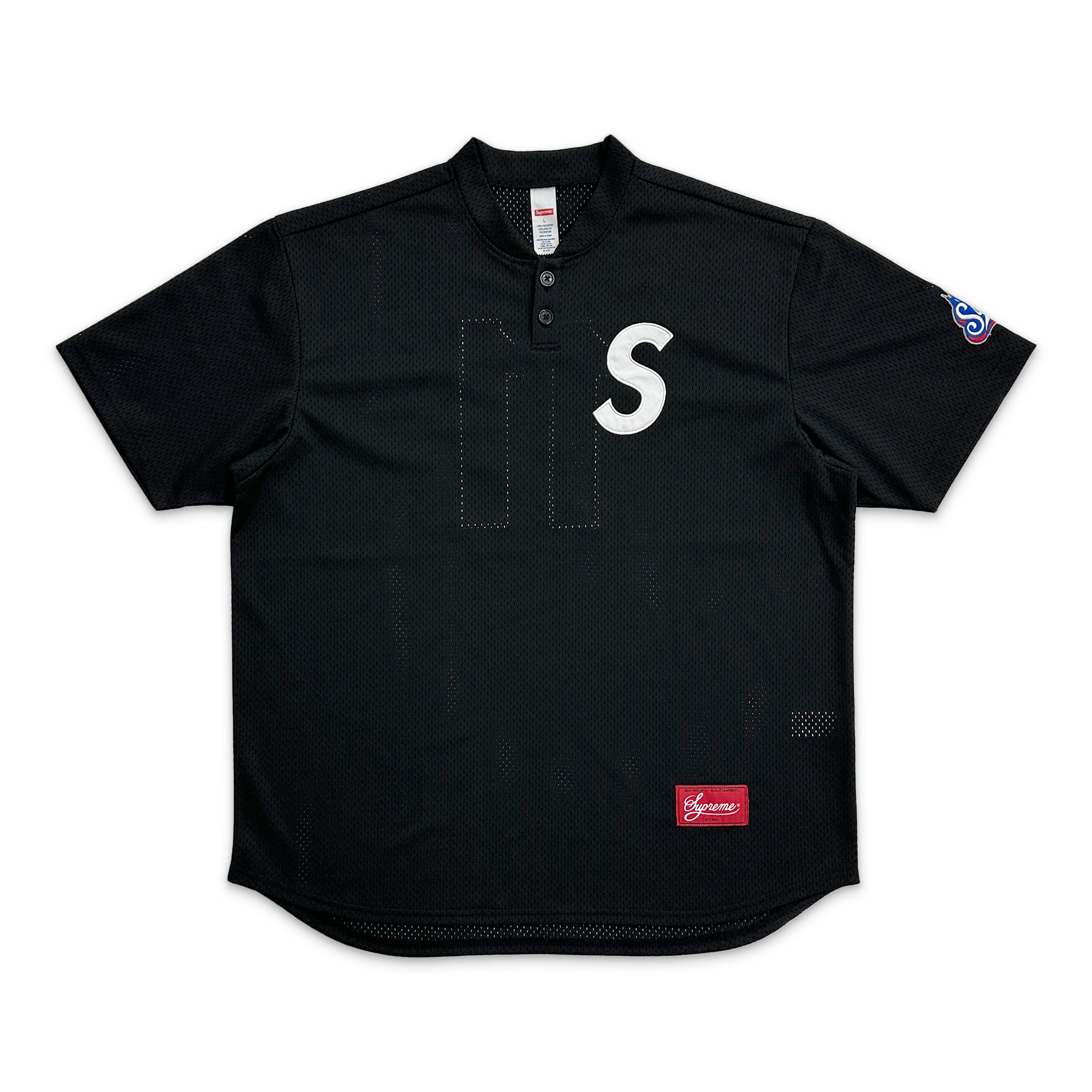 Supreme, Mesh Henley Baseball Jersey "Black"