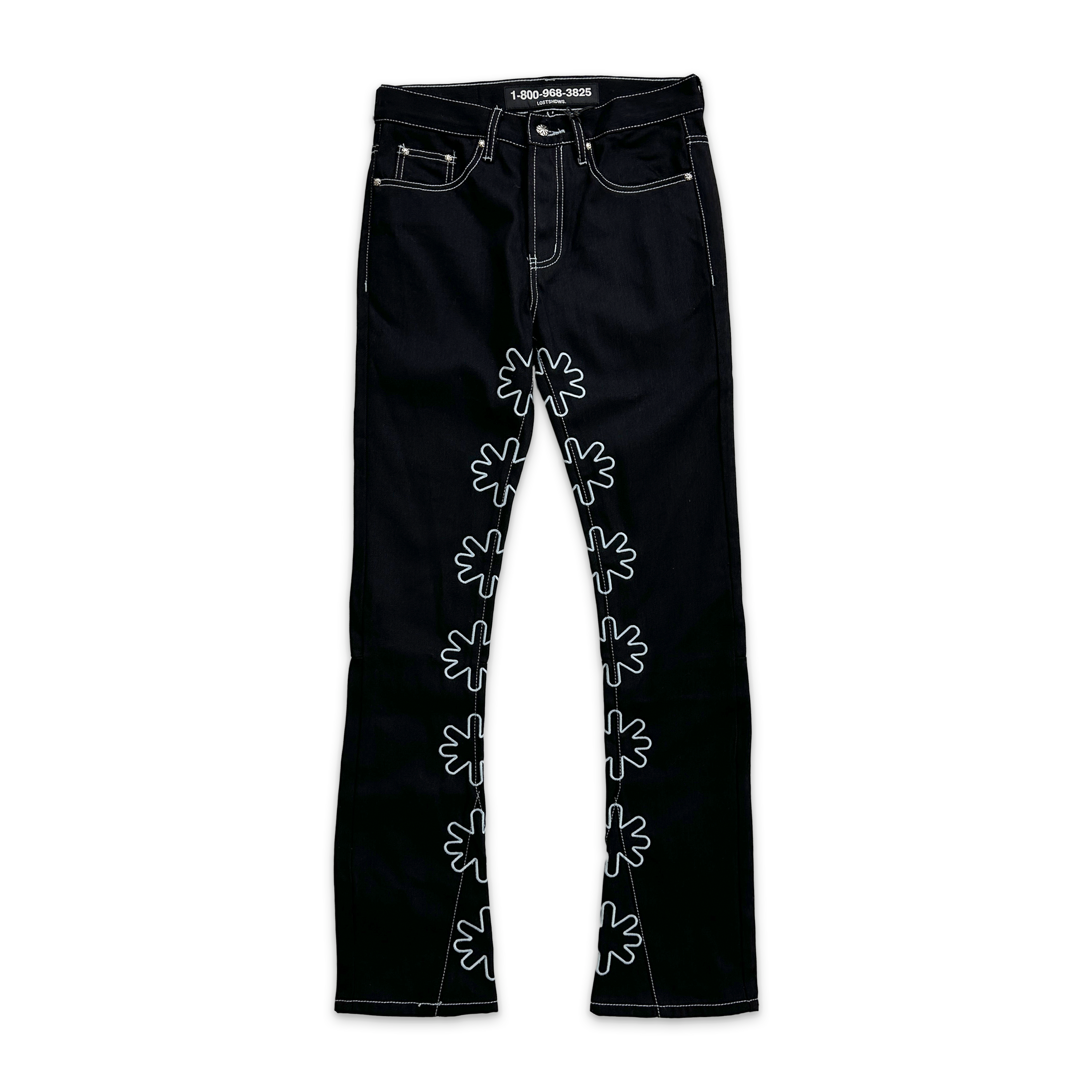 LOSTSHDWS, Outline Sun Logo Denim "Black/White"