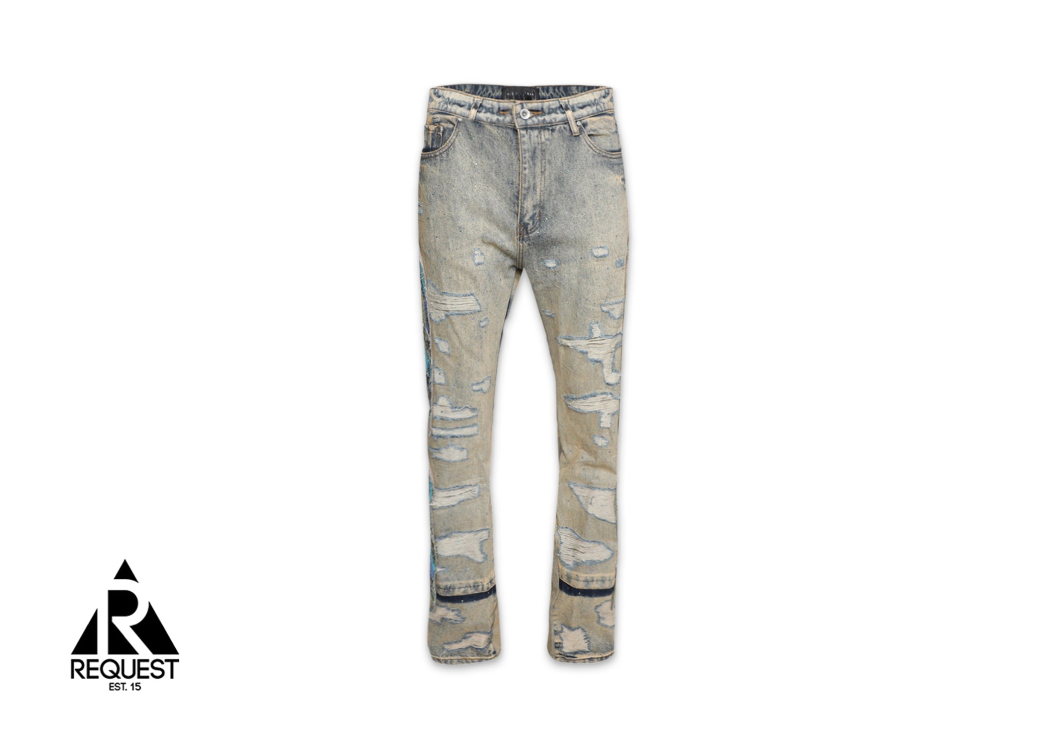 Who Decides War, Unfurled Jeweled Denim Jeans "Mud Indigo"