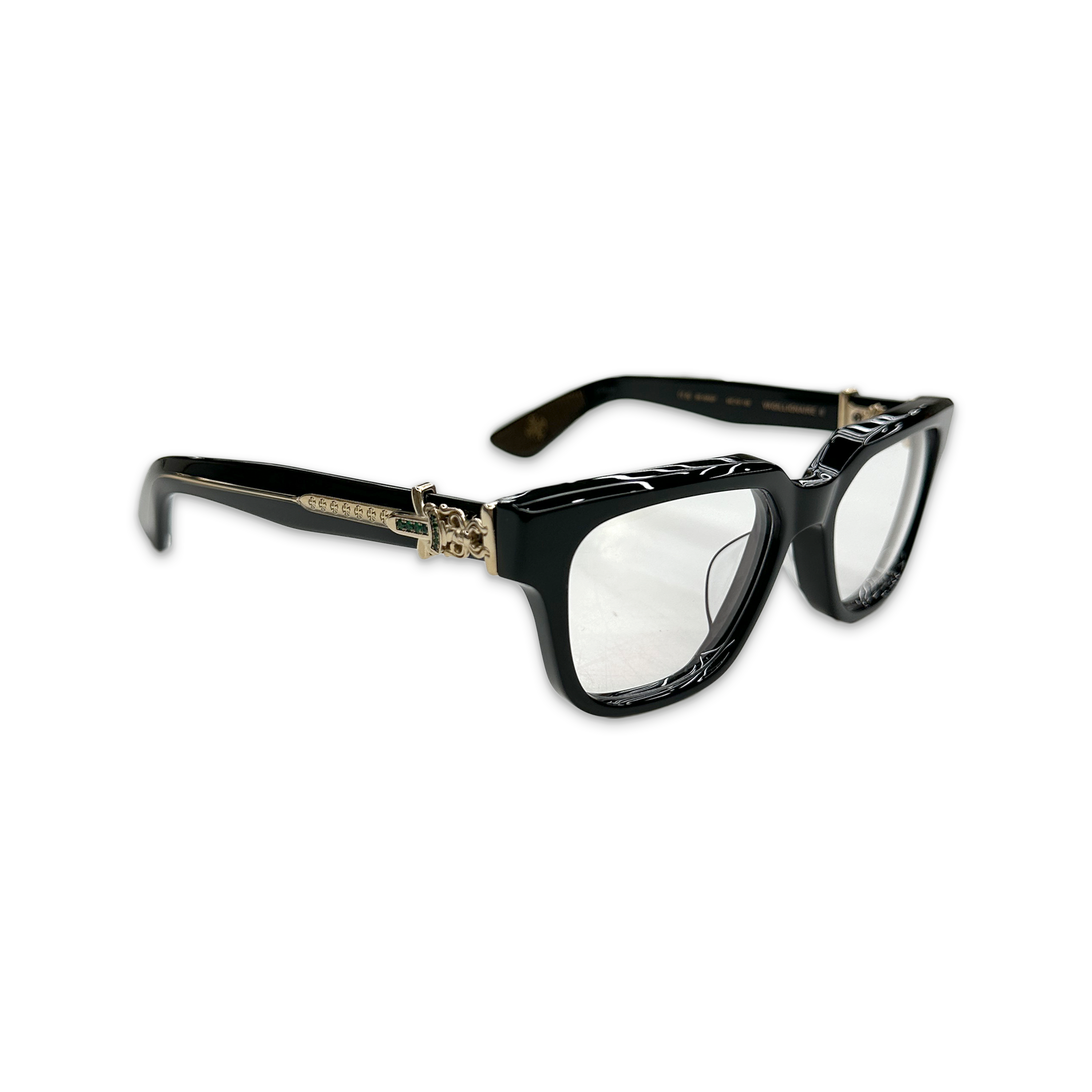 Chrome Hearts, Vagillionaire II Glasses w/ Emeralds 18K "Black/Gold"
