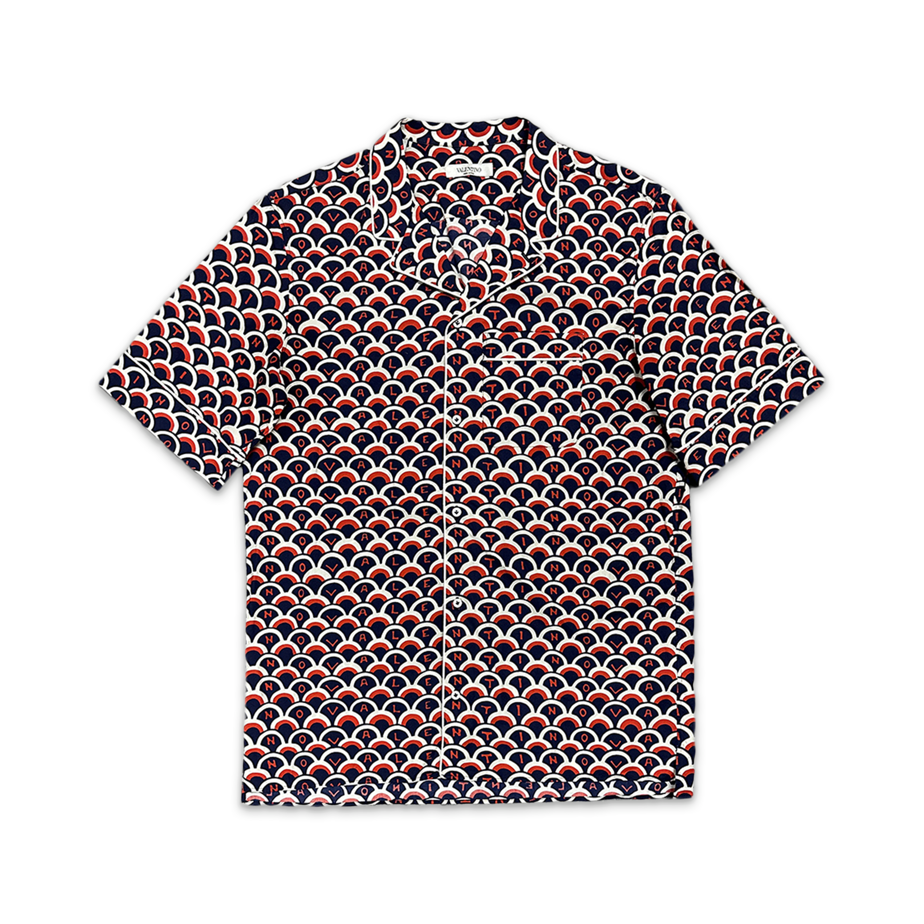 Valentino, Valentino Scale Logo Vacation Button Down Shirt "Navy/Red/White"