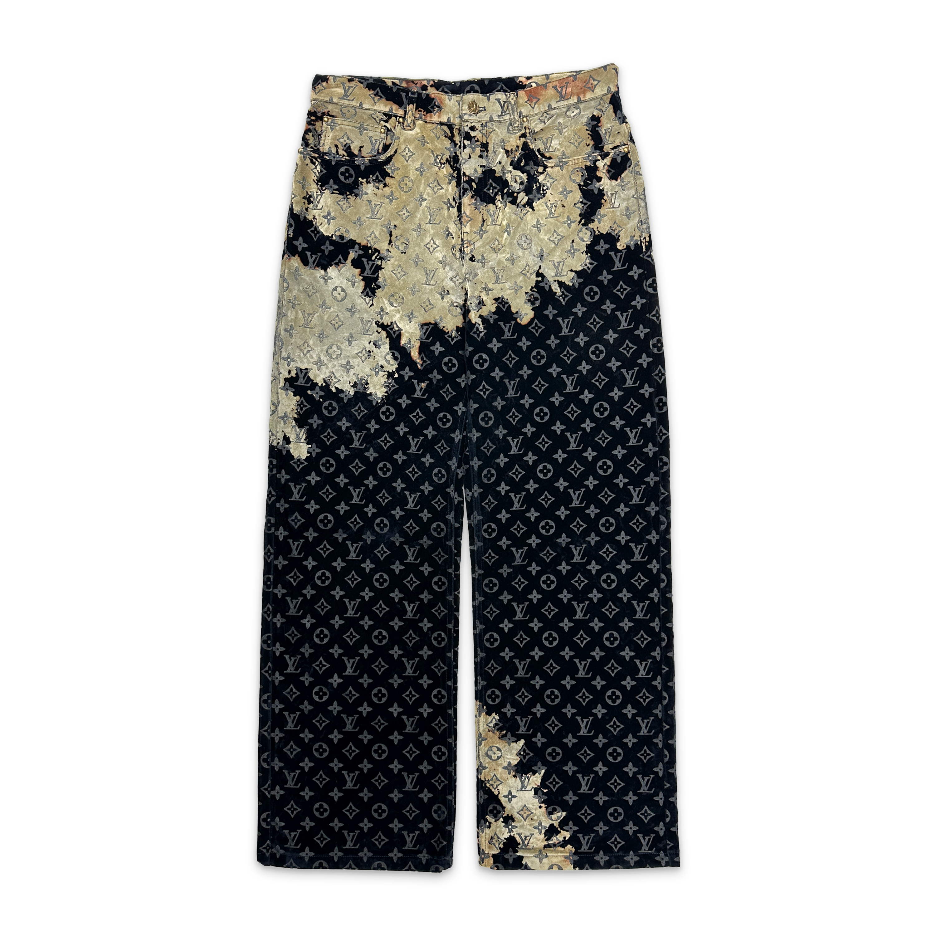 Louis Vuitton, Monogram Bleach Flocked Denim Pants "Multicolor"