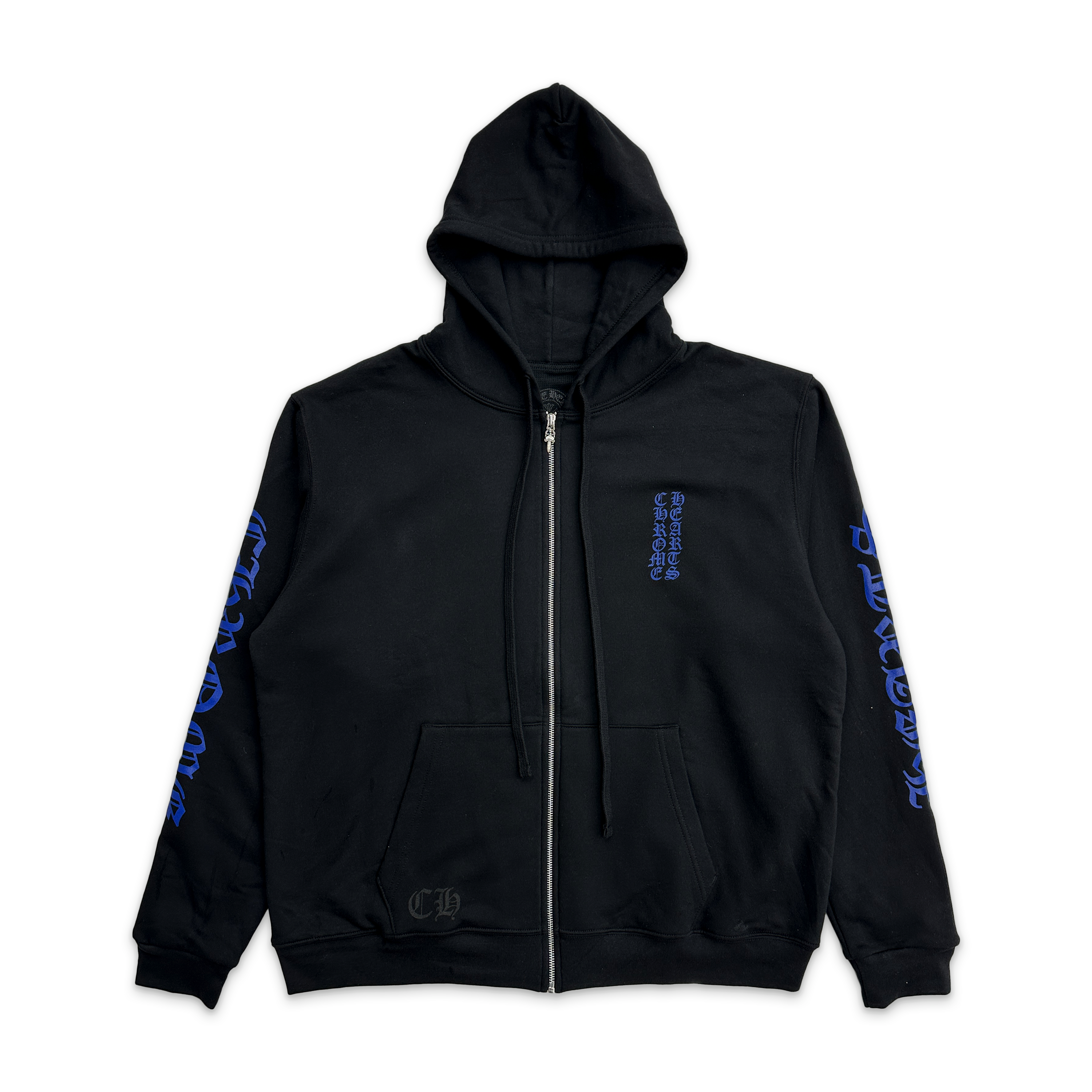 Chrome Hearts, Vertical Logo Zip Up Thermal Hoodie "Black Blue"