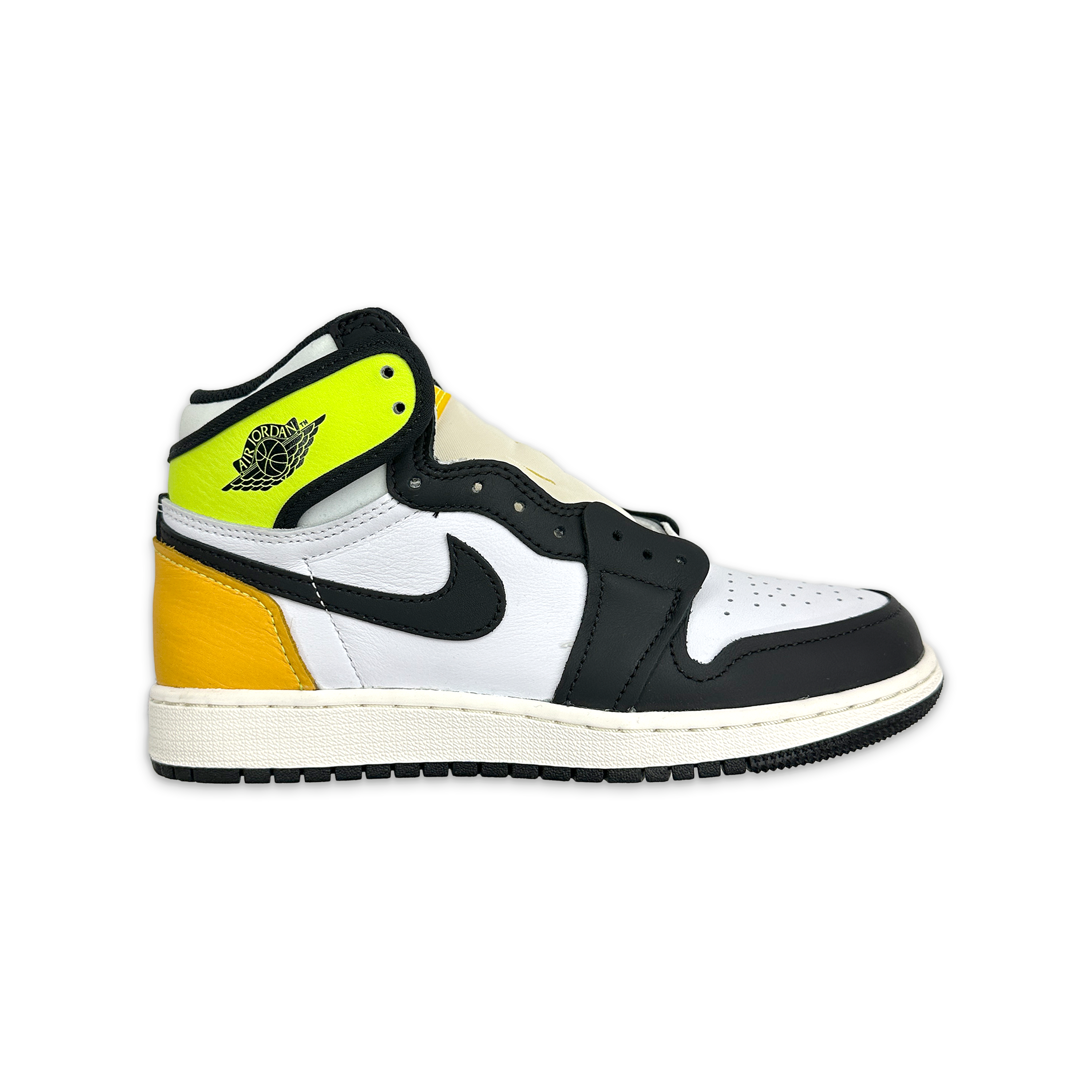 Request, Air Jordan 1 Retro “White Black Volt University Gold” (GS)