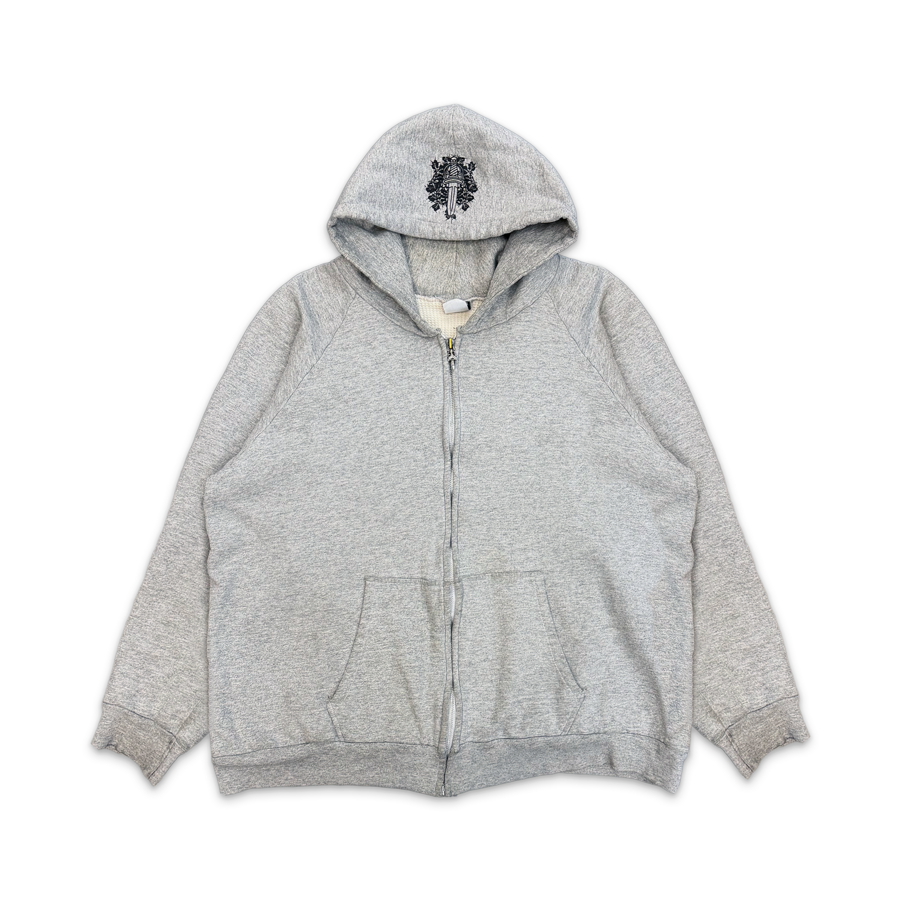 Chrome Hearts, Horseshoe Floral Thermal Lined Zip Up Hoodie "Vintage Grey"