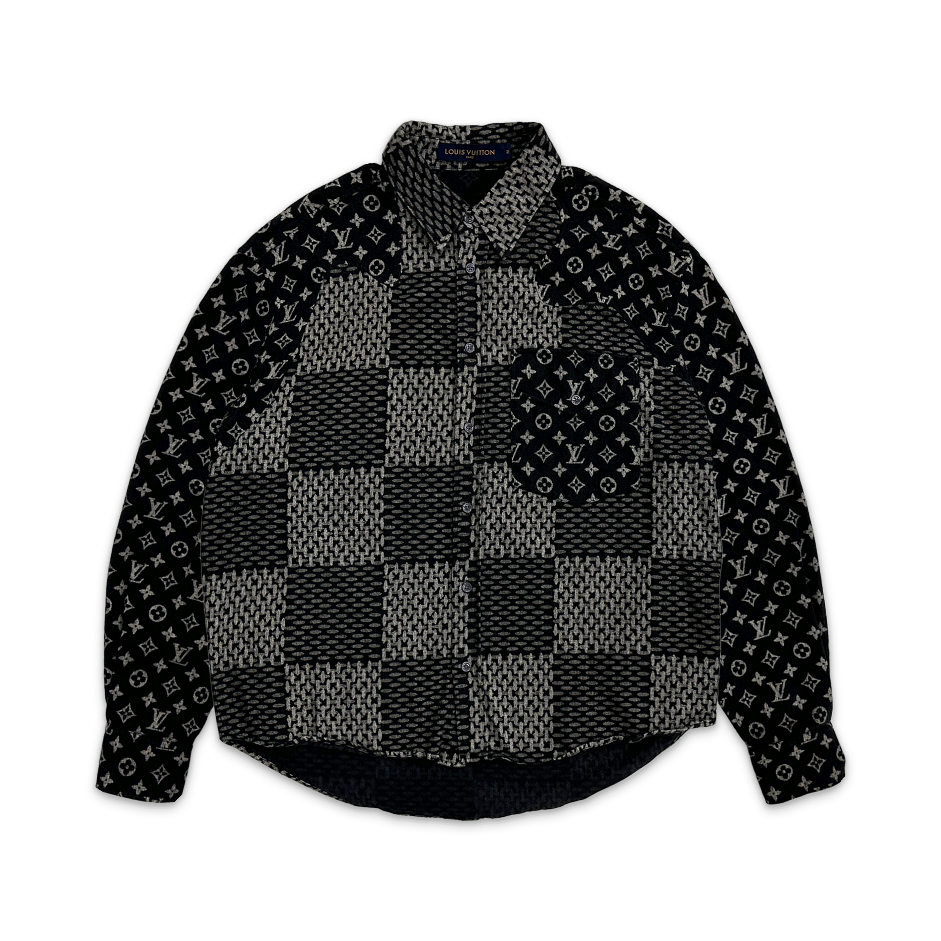 Louis Vuitton, Wool Giant Damier Monogram Button Up "Black"