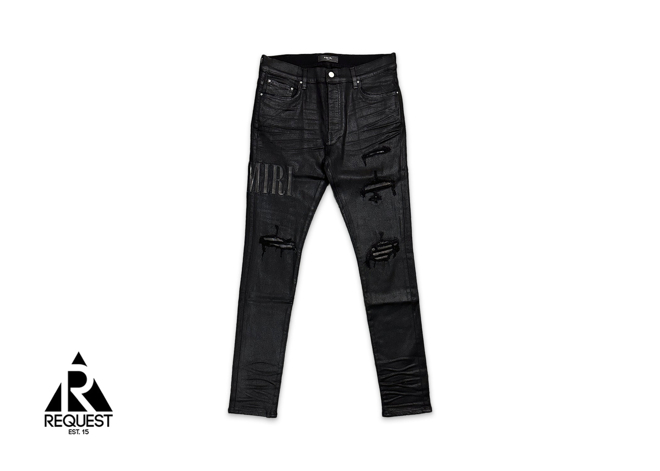 Amiri, Waxed Leather Logo Jeans "Black"
