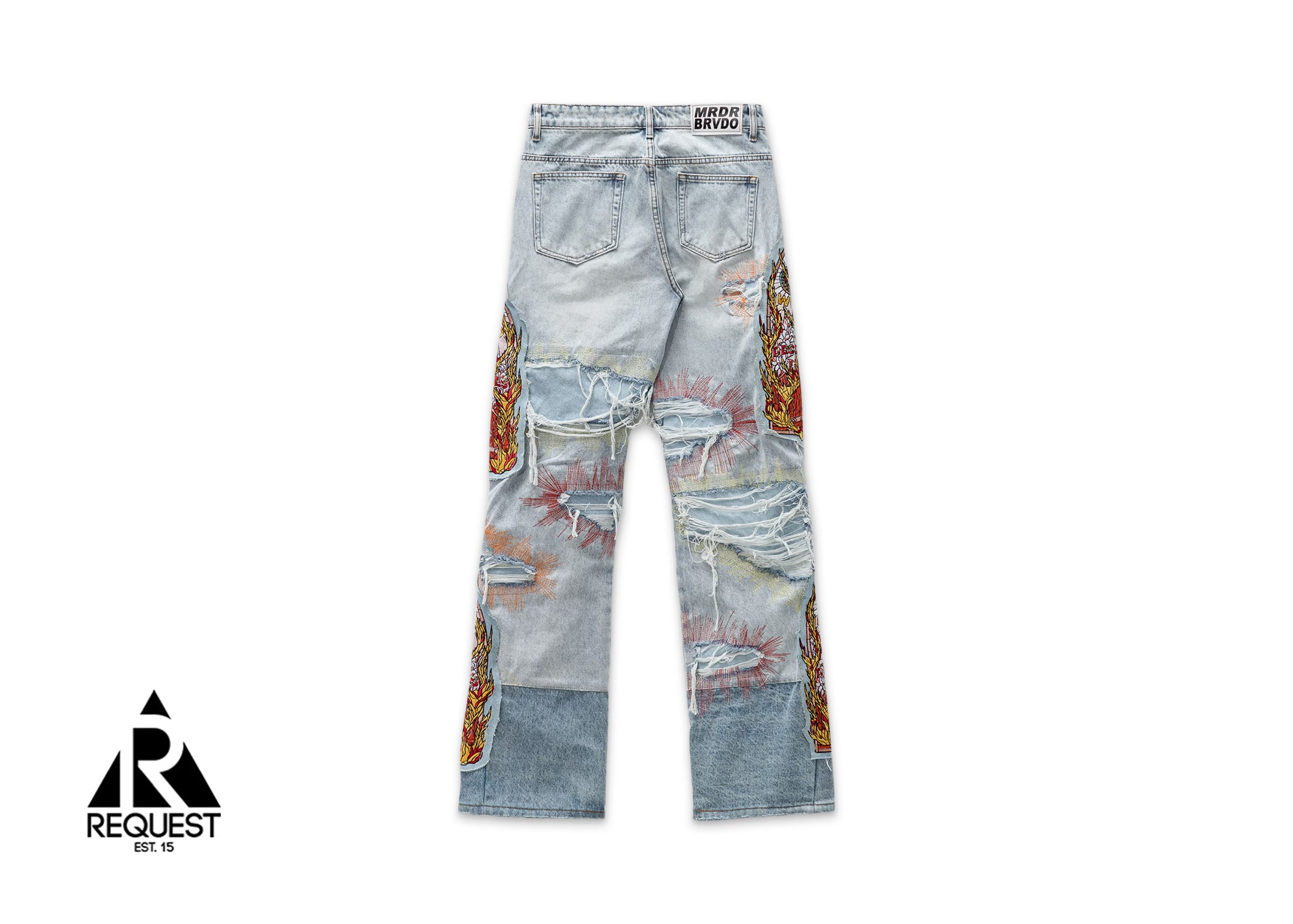 Who Decides War Barrage Graphic Embroidered Denim Jeans "Sky"