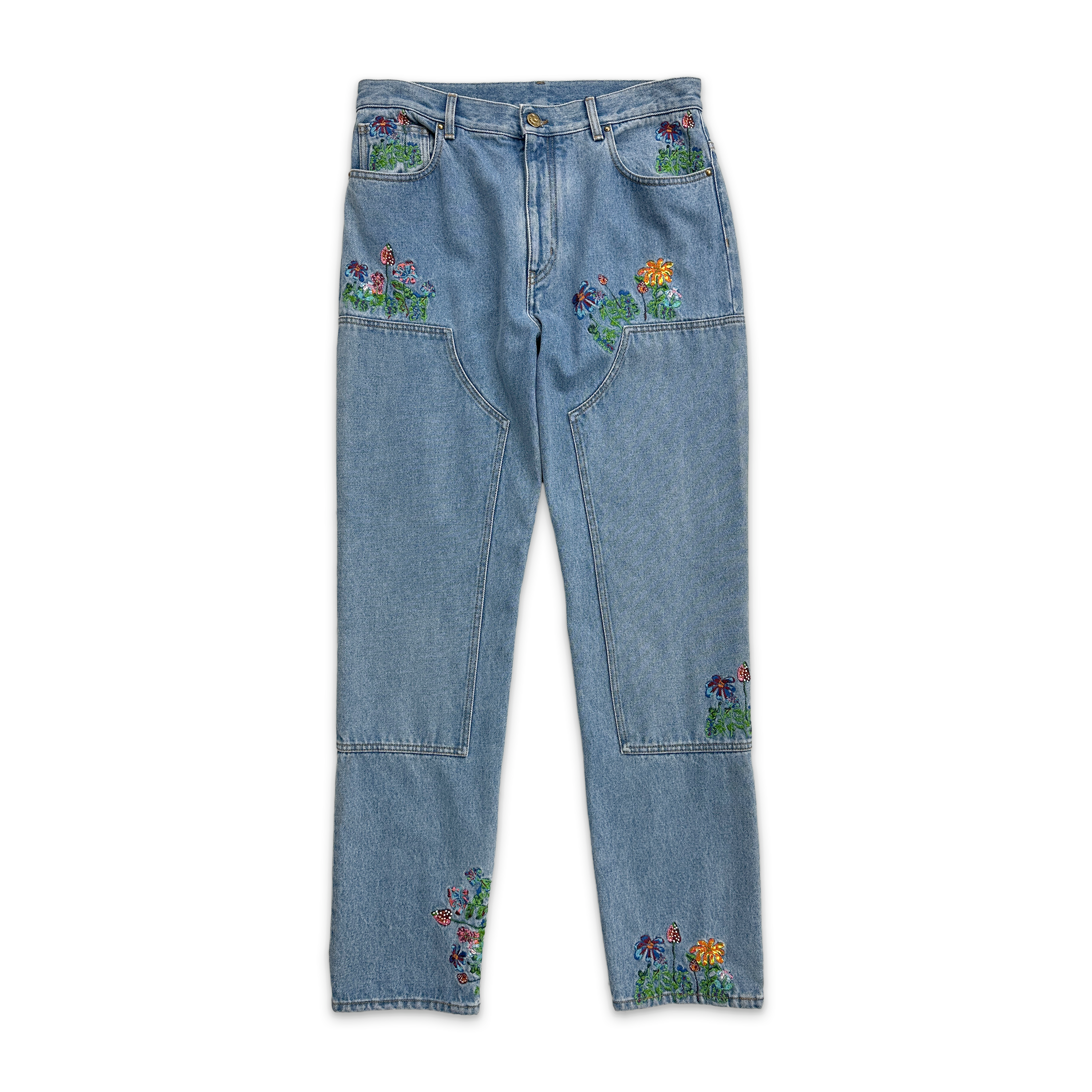 Louis Vuitton, Embroidered Flower Carpenter Pants "Light Wash"