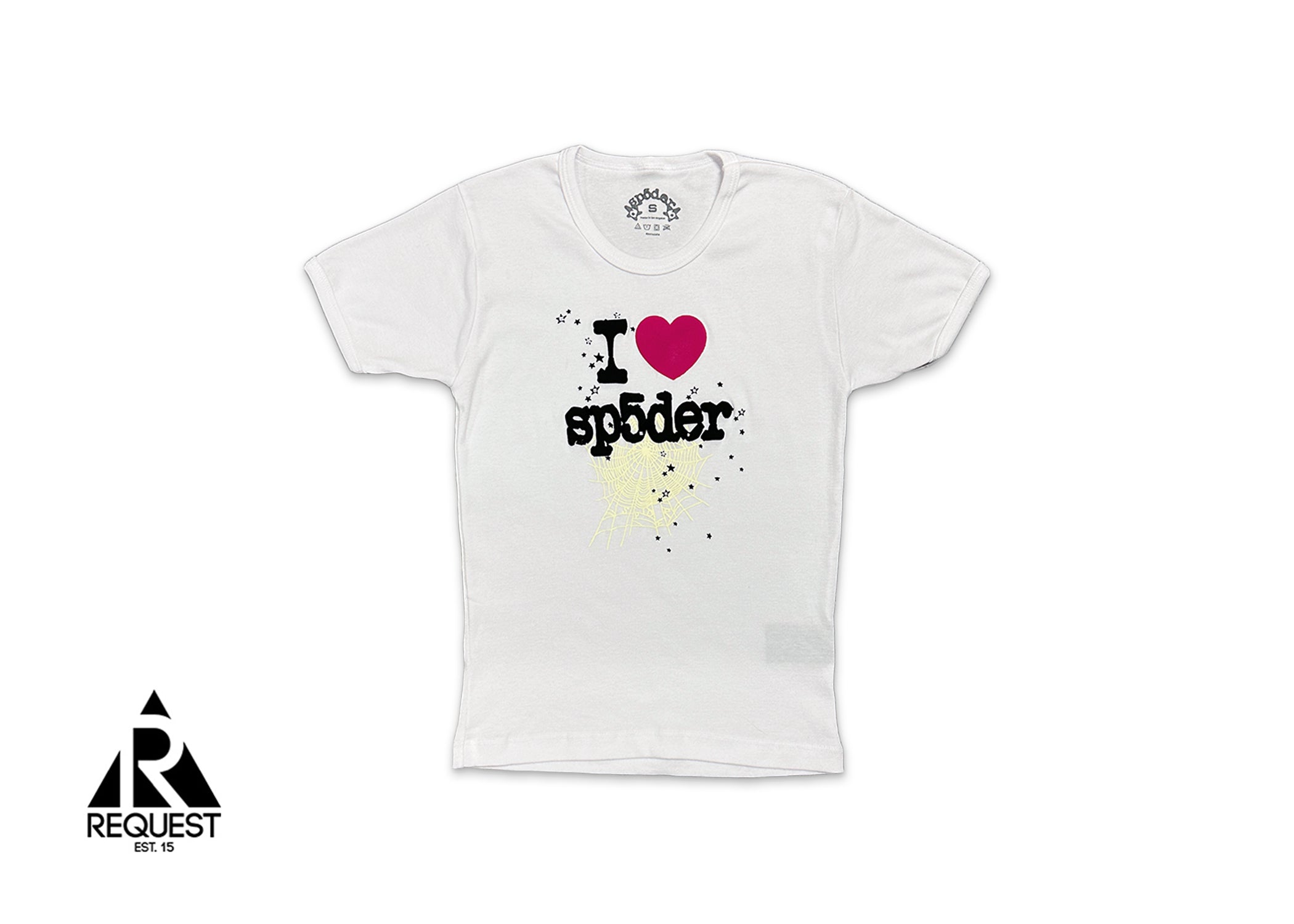 Sp5der, Women’s I Heart Sp5der Web Baby Tee "White"