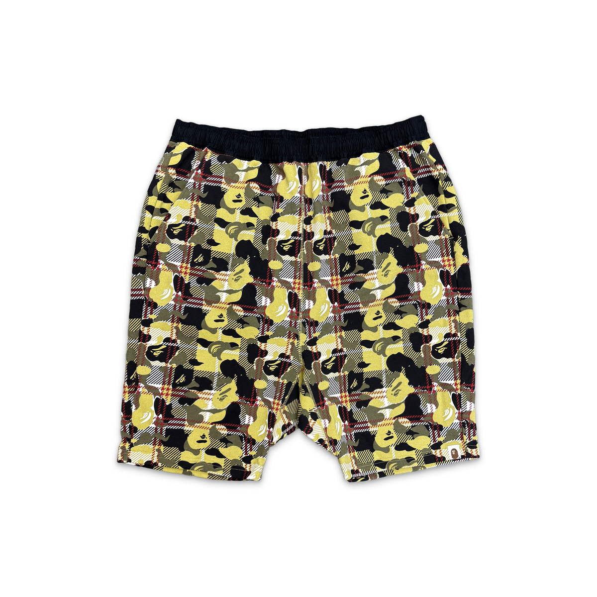 BAPE 1st Camo Plaid Sweat Shorts "Yellow Red"