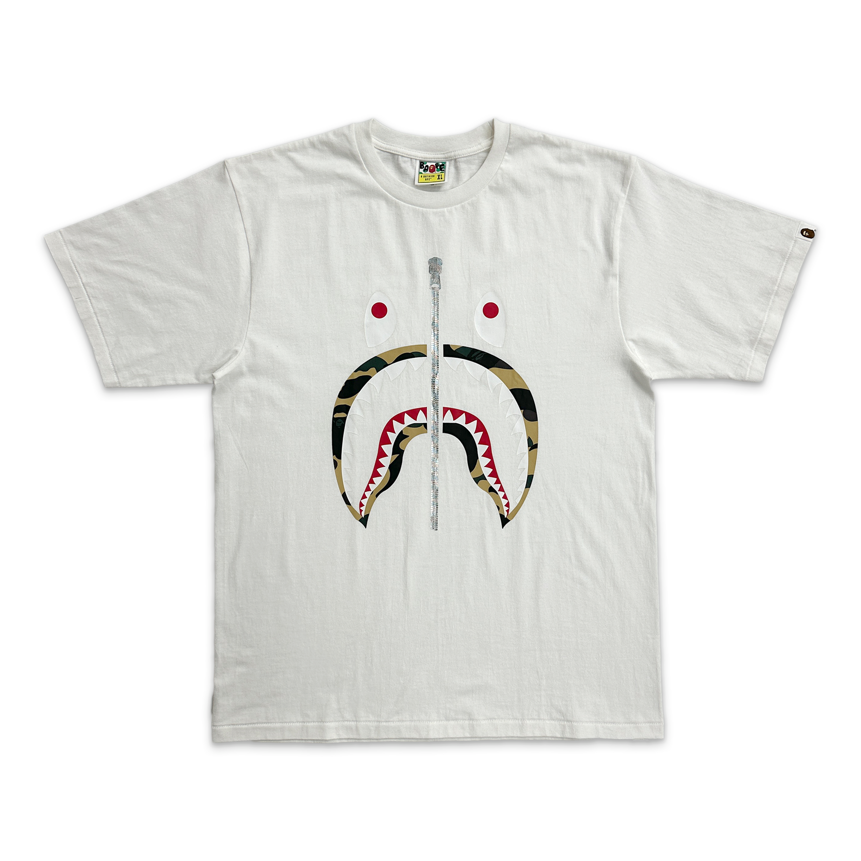 A Bathing Ape (BAPE), Yellow 1st Camo Zip Shark Tee "White”