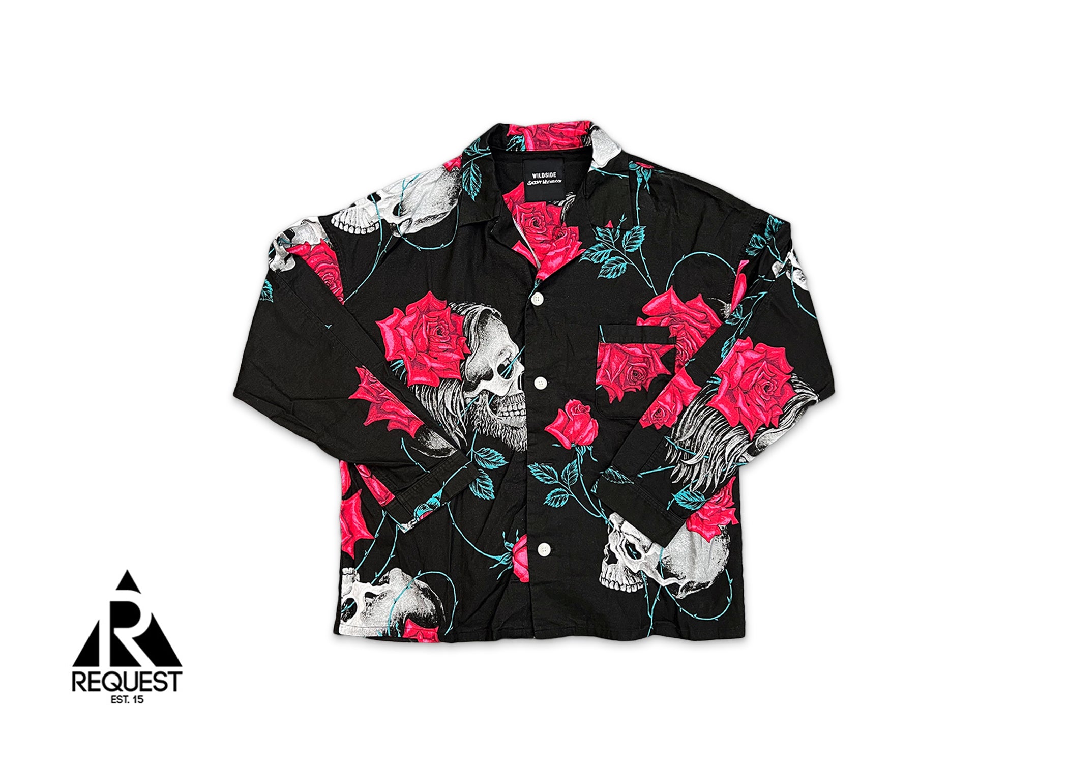 Saint Michael, x Wildside Floral Skull Button Up "Black"