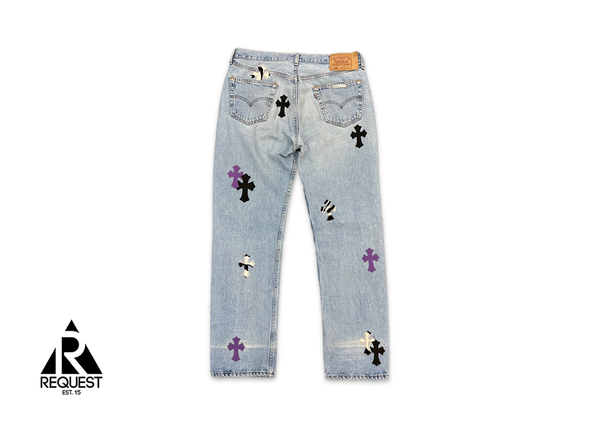 Chrome Hearts, Levi's Light Wash 1/1 Denim "Black Purple Zebra Crosses"